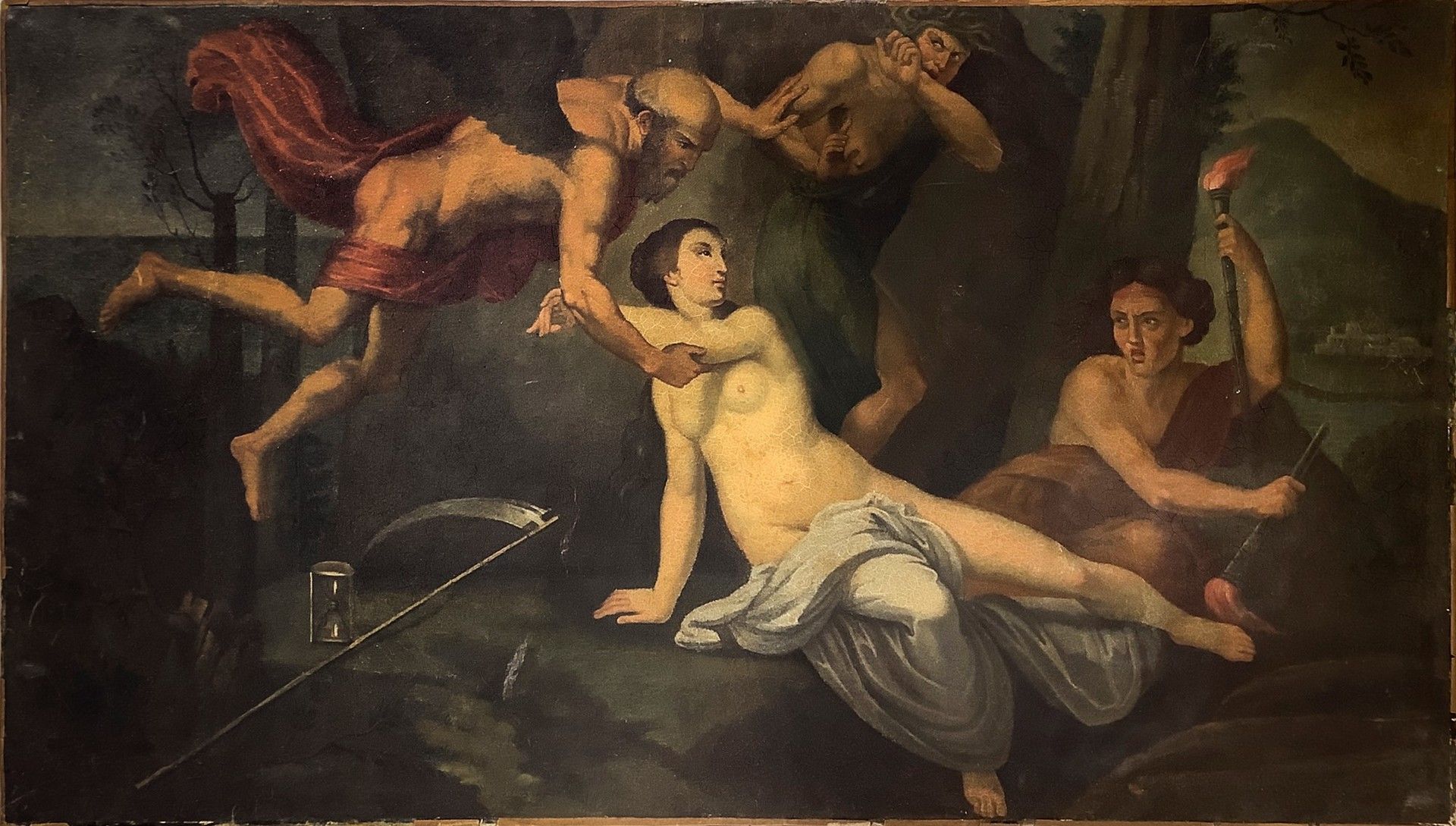 Null Allegoria del tempo, XVIII secolo Pittura a olio su tela h 60x110 cm 

Attr&hellip;