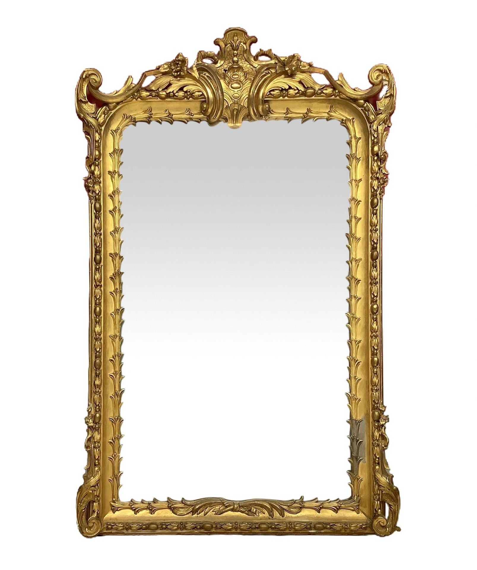 Null Spiegel aus vergoldetem Holz mit Blatt, Erste Hälfte des 19. Jahrhunderts H&hellip;