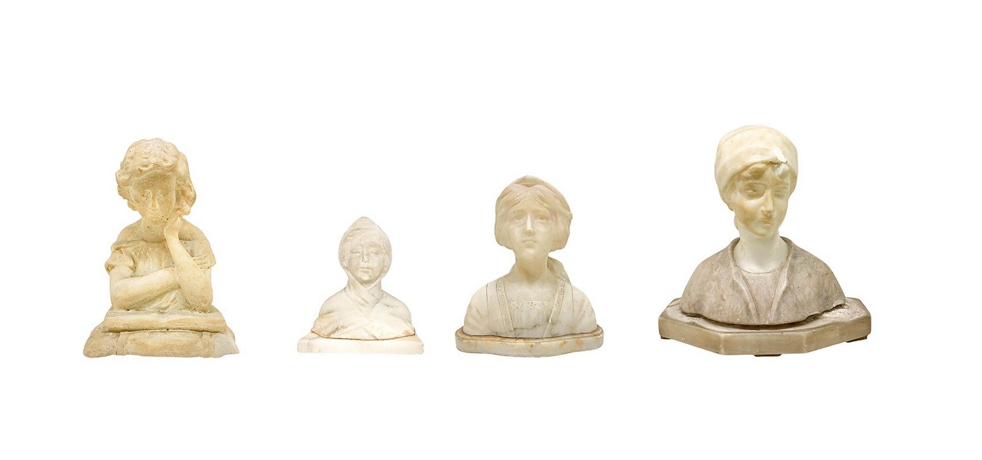 Null 4组白色大理石半身雕像，19/20世纪 各种尺寸。左起：17.5厘米，14厘米，18厘米，24厘米