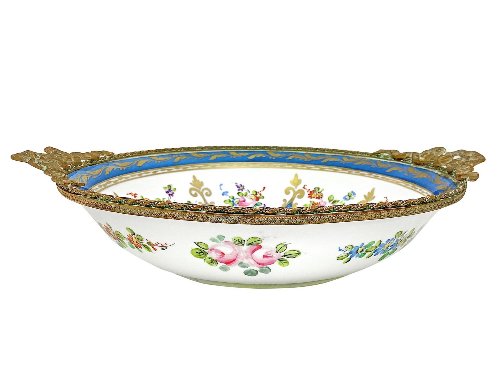 LIMOGES Porcelain plate with gilt brass rim and love knot handles , Late 19th ce&hellip;