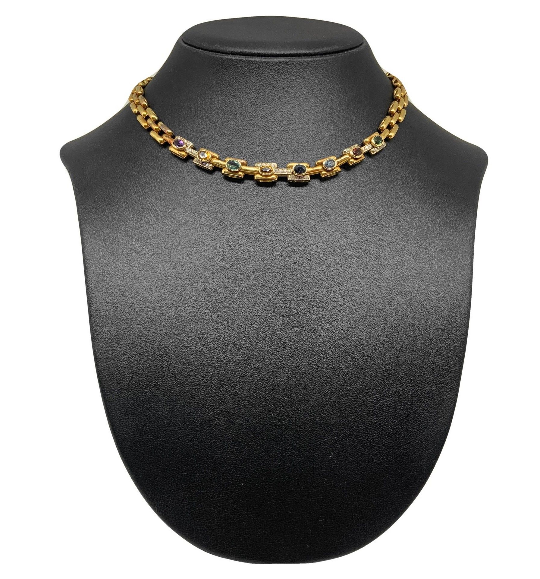Null Collar de oro rojo y piedras preciosas , siglo XX Gr. 45.1 Cadena cuadrada &hellip;
