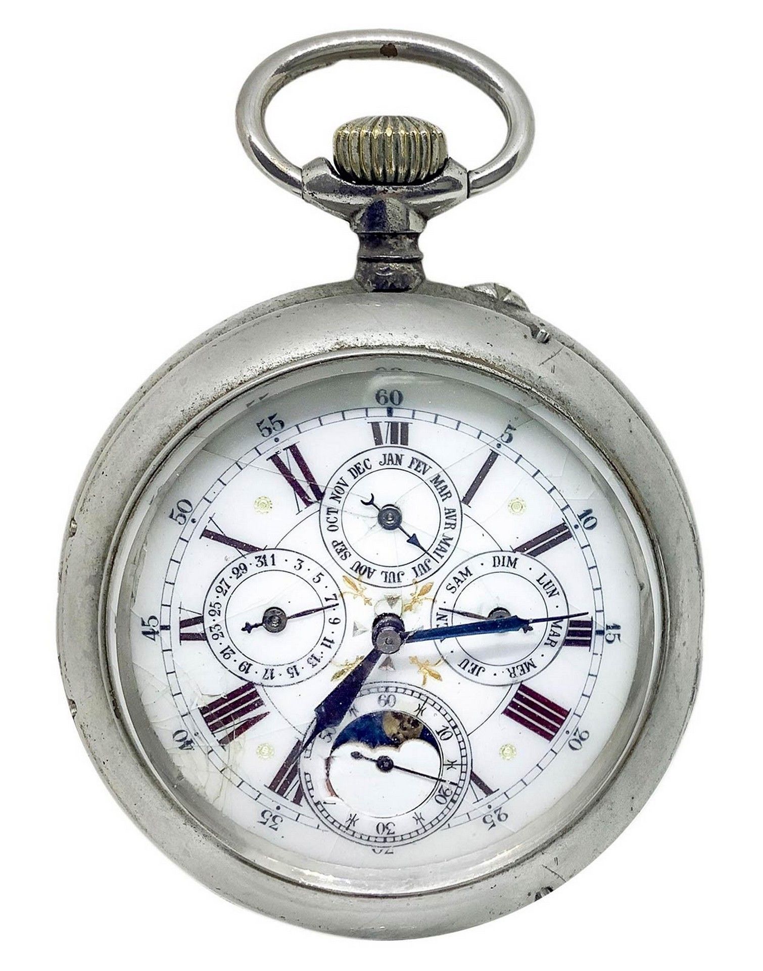Null Antique pocket watch type moon phase calendar