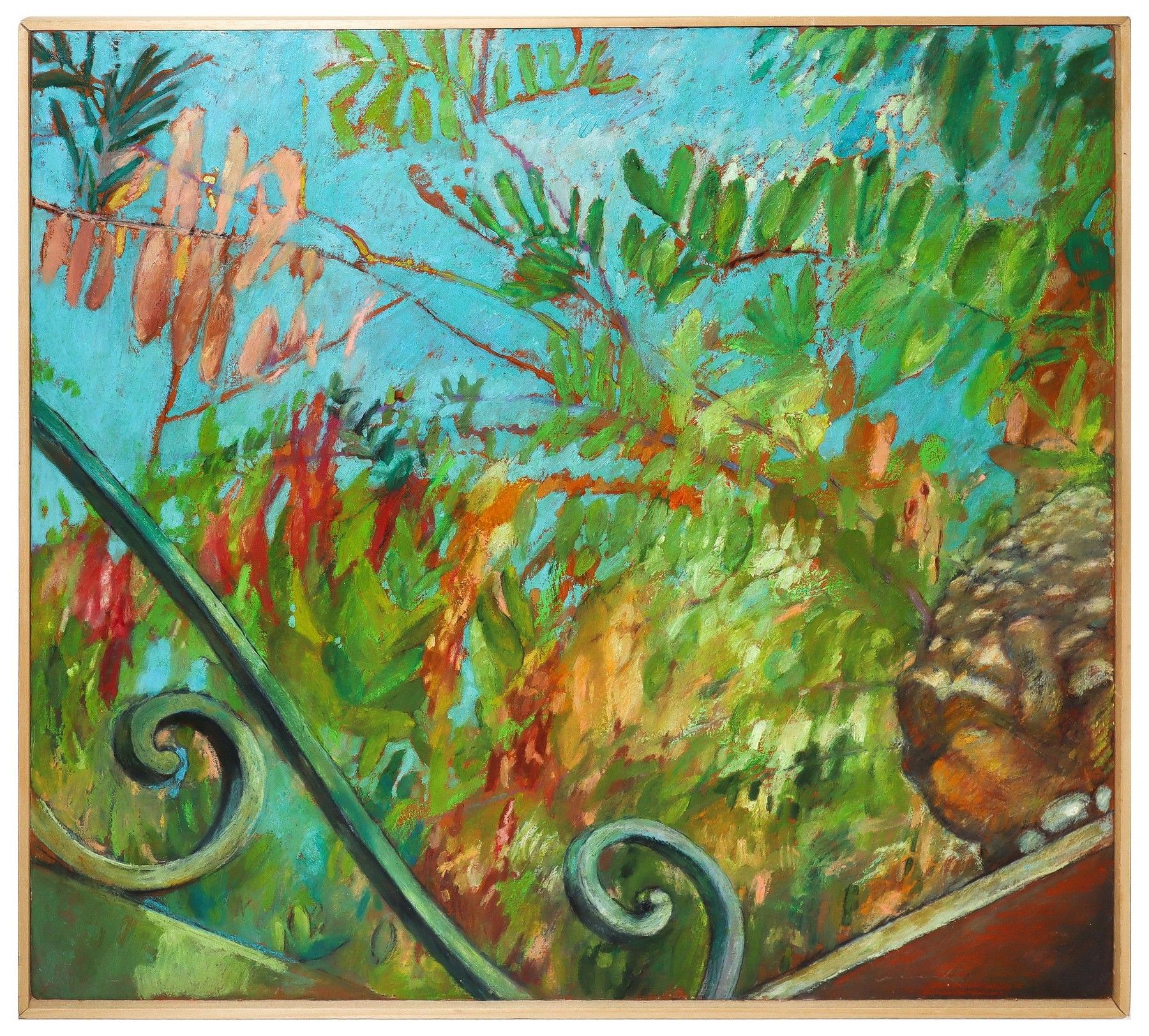 Lucia Ragusa Jardin sicilien Huile sur toile de lin 90x86 cm