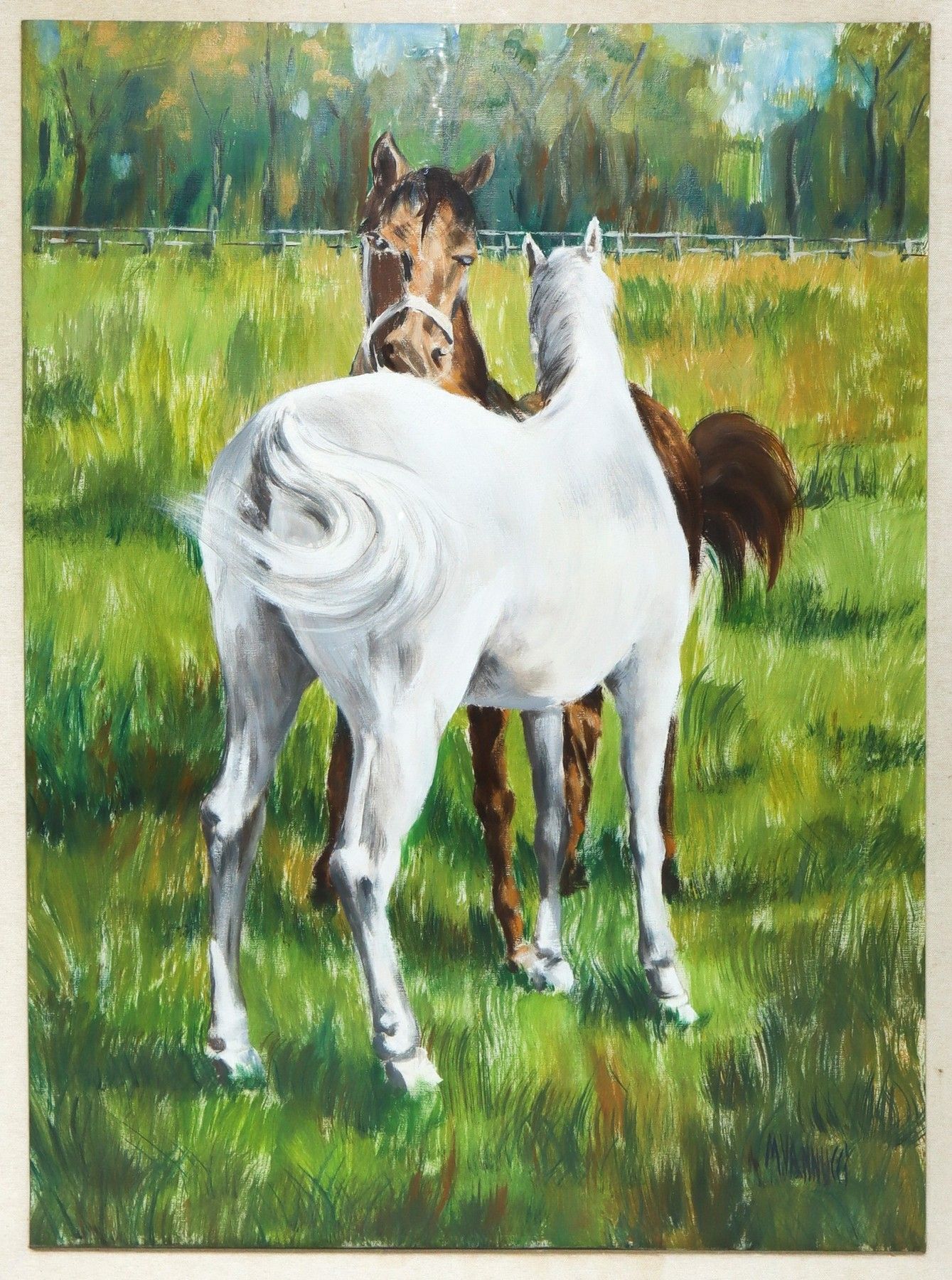 Null Peinture représentant des chevaux, 20e siècle Huile sur toile 80 x 60 cm, e&hellip;