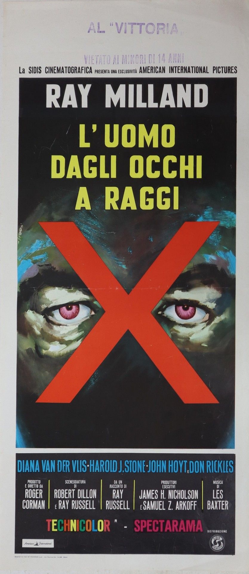 Null 电影海报 "The man with ray eyes", 1963 70 cm x 33 cm 在意大利印刷，使用痕迹正常。