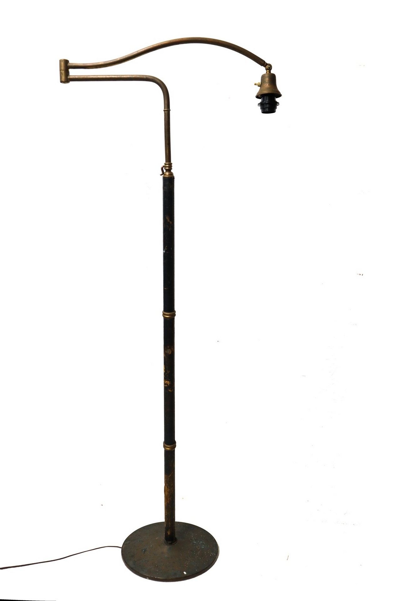 Angelo Lelii x Arredoluce Floor lamp with brass structure and leather upholstery&hellip;