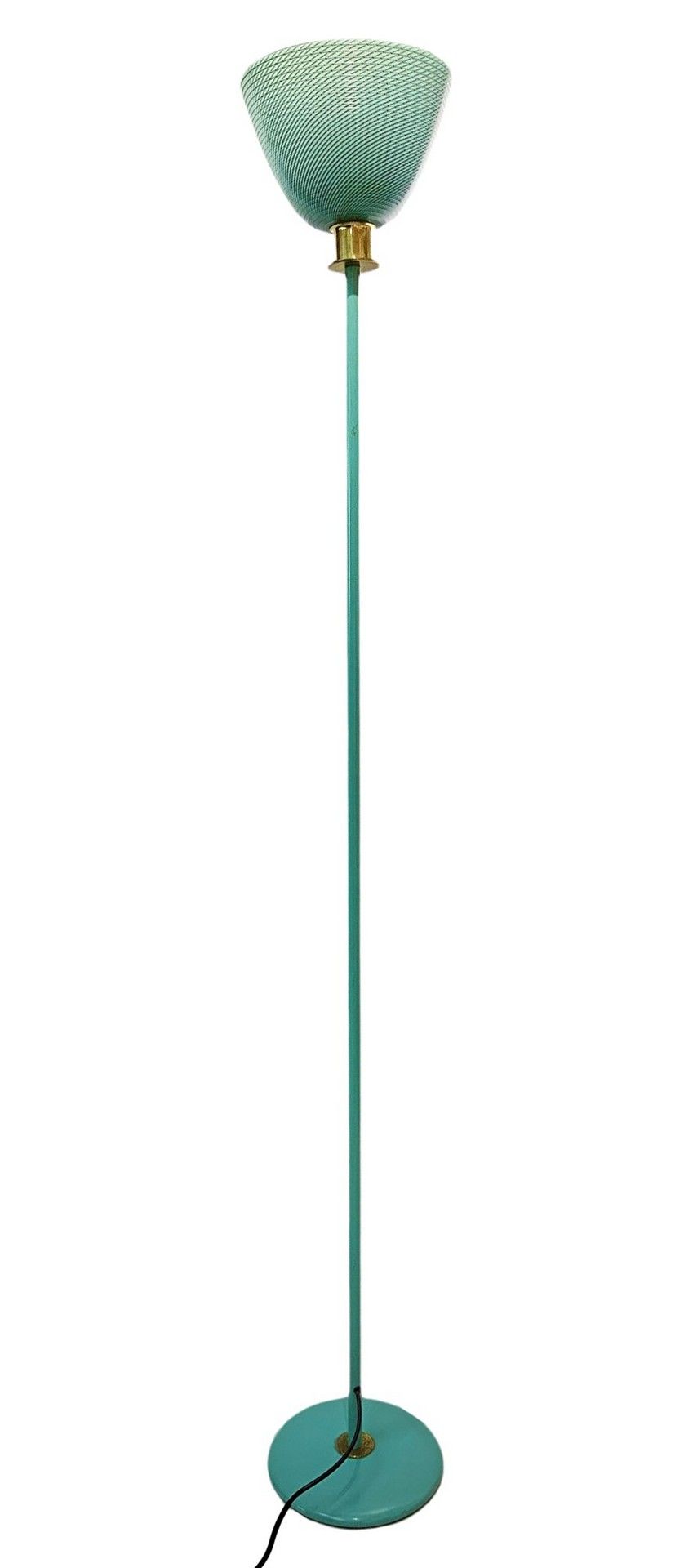 Null 落地灯穆拉诺生产，XX世纪，高185厘米，半丝状扩散器，绿色漆面金属结构和黄铜细节