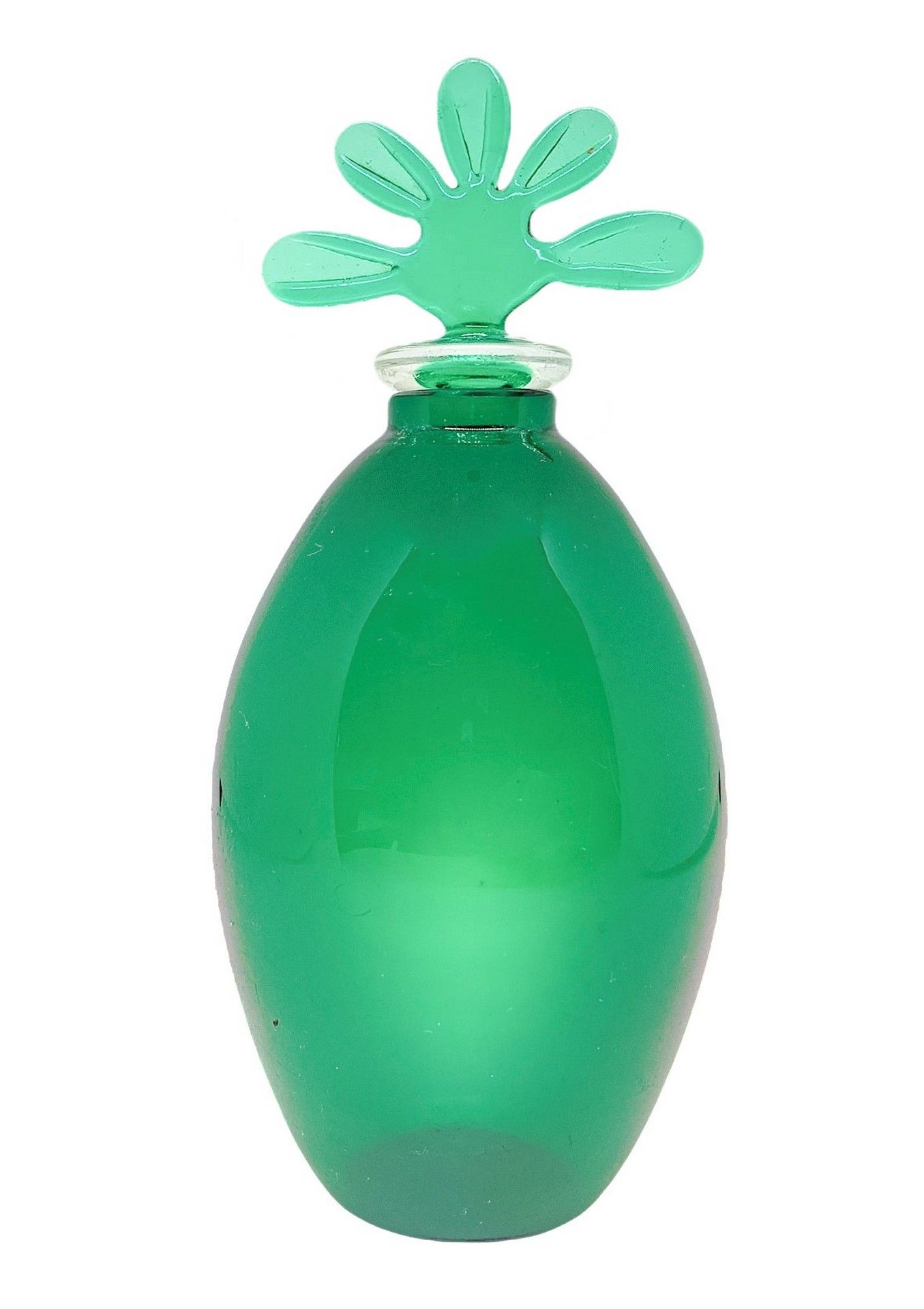 VENINI 与Laura de Santillana合作的穆拉诺玻璃小瓶，高16.5厘米，深浅不一的绿色，瓶盖让人想起大自然的形状，底部刻有签名 "Venin&hellip;