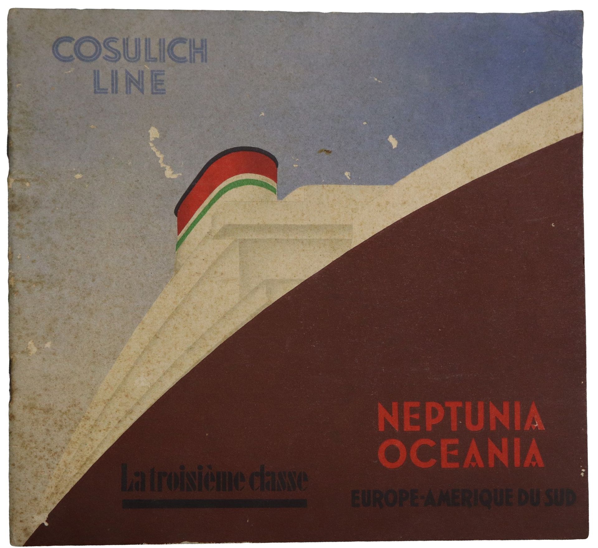 Null Cosulich Line 欧洲-南美洲行程的法语小册子，附有照片。