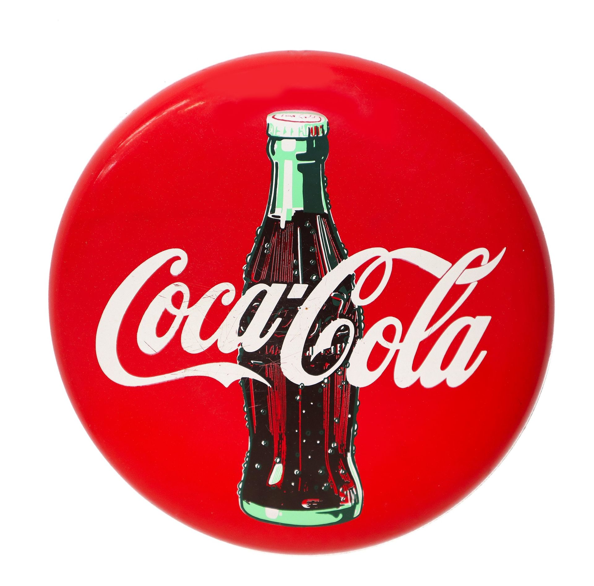 Null Plaque de bouton en métal Coca-Cola , 70's diamètre 30 cm Il y a des rayure&hellip;