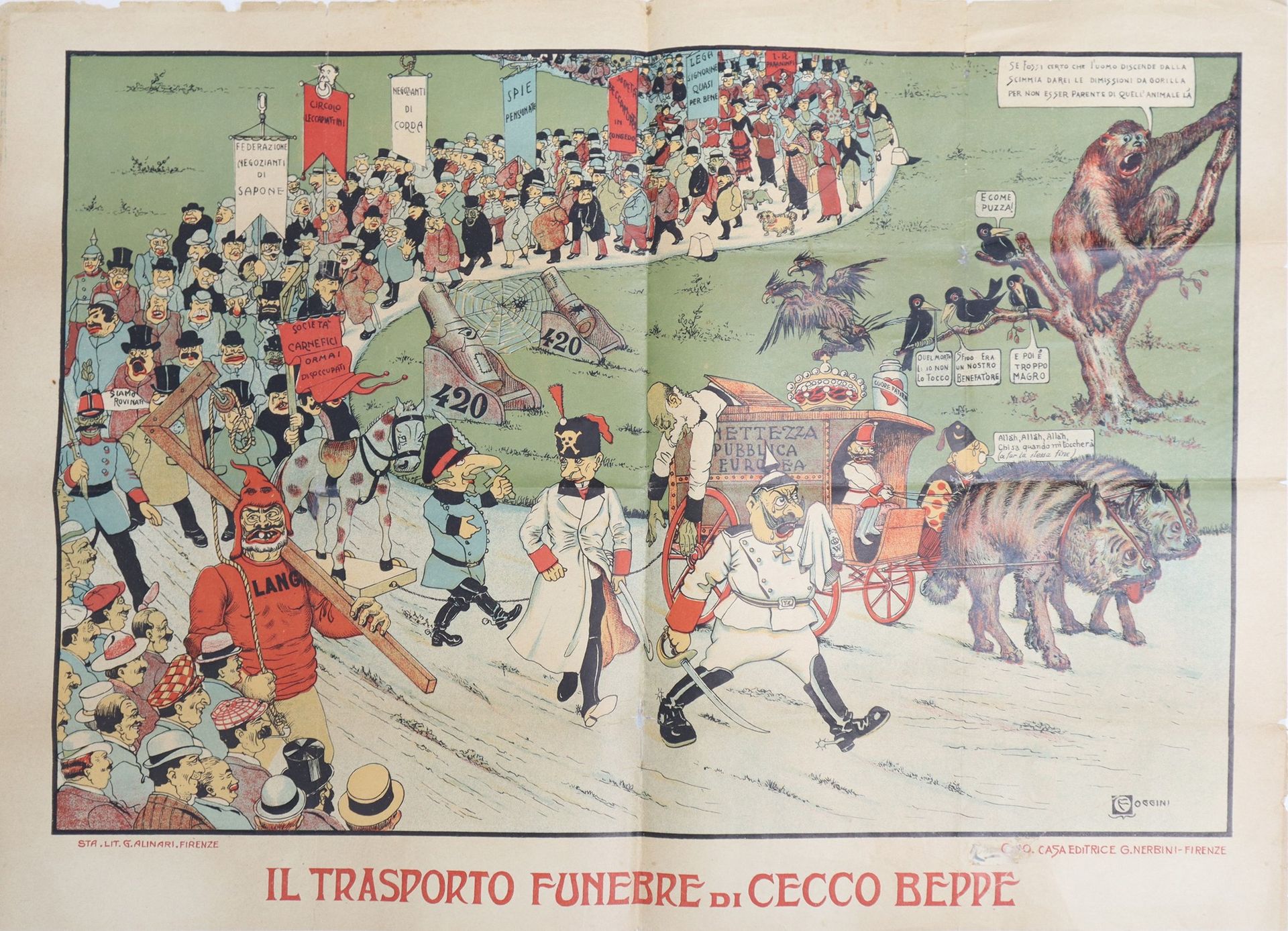Null Satirical advertising poster The funeral transport of Cecco Beppe , 1915 h &hellip;