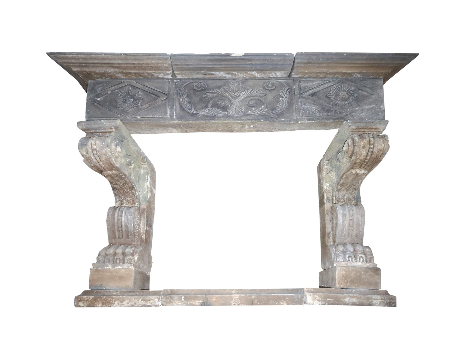 Null Fireplace in white stone from Noto , nineteenth century h 153 cm x l 191 cm&hellip;