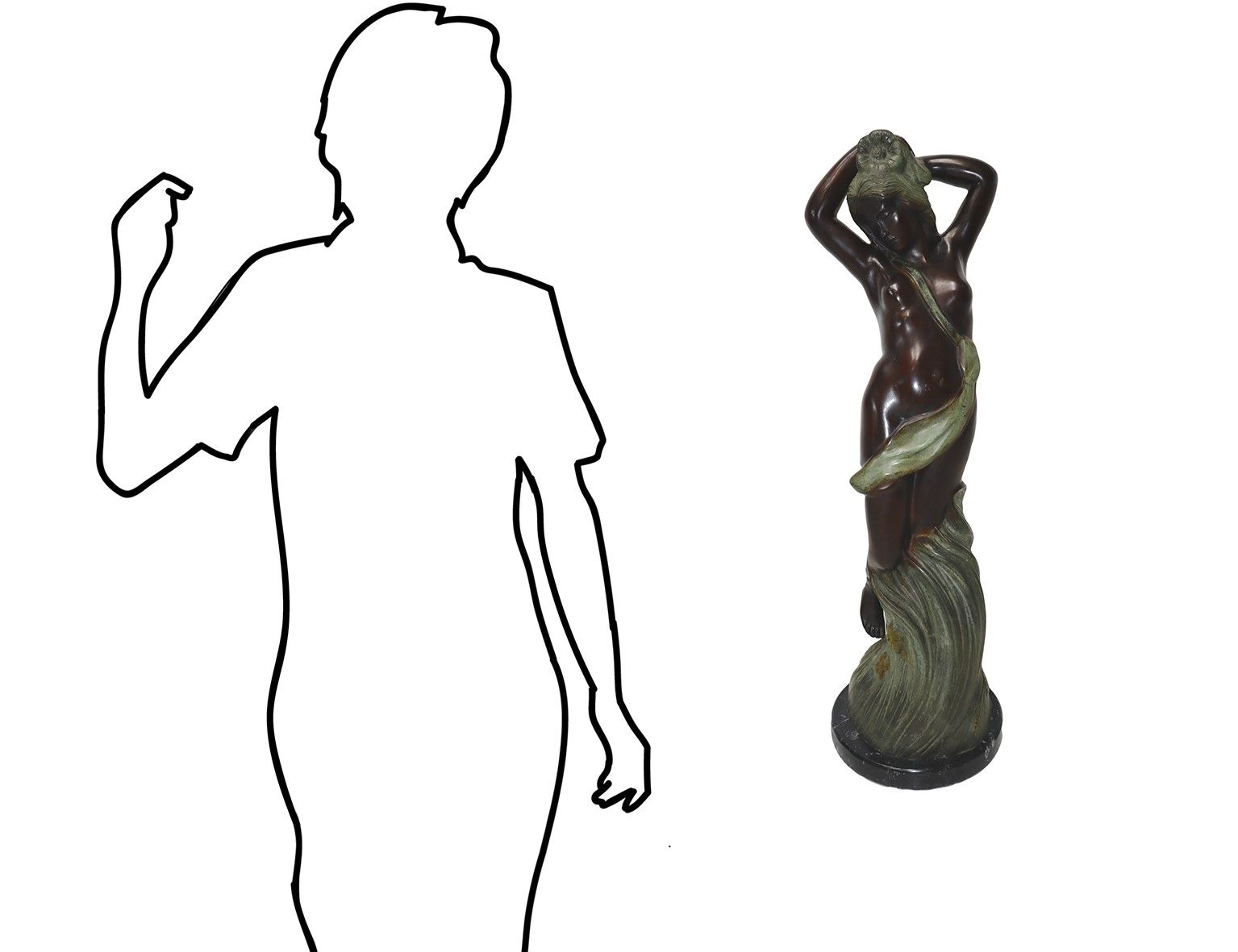 Null Woman with flowers, art nouveau style Bronze with marble base H 79 cm