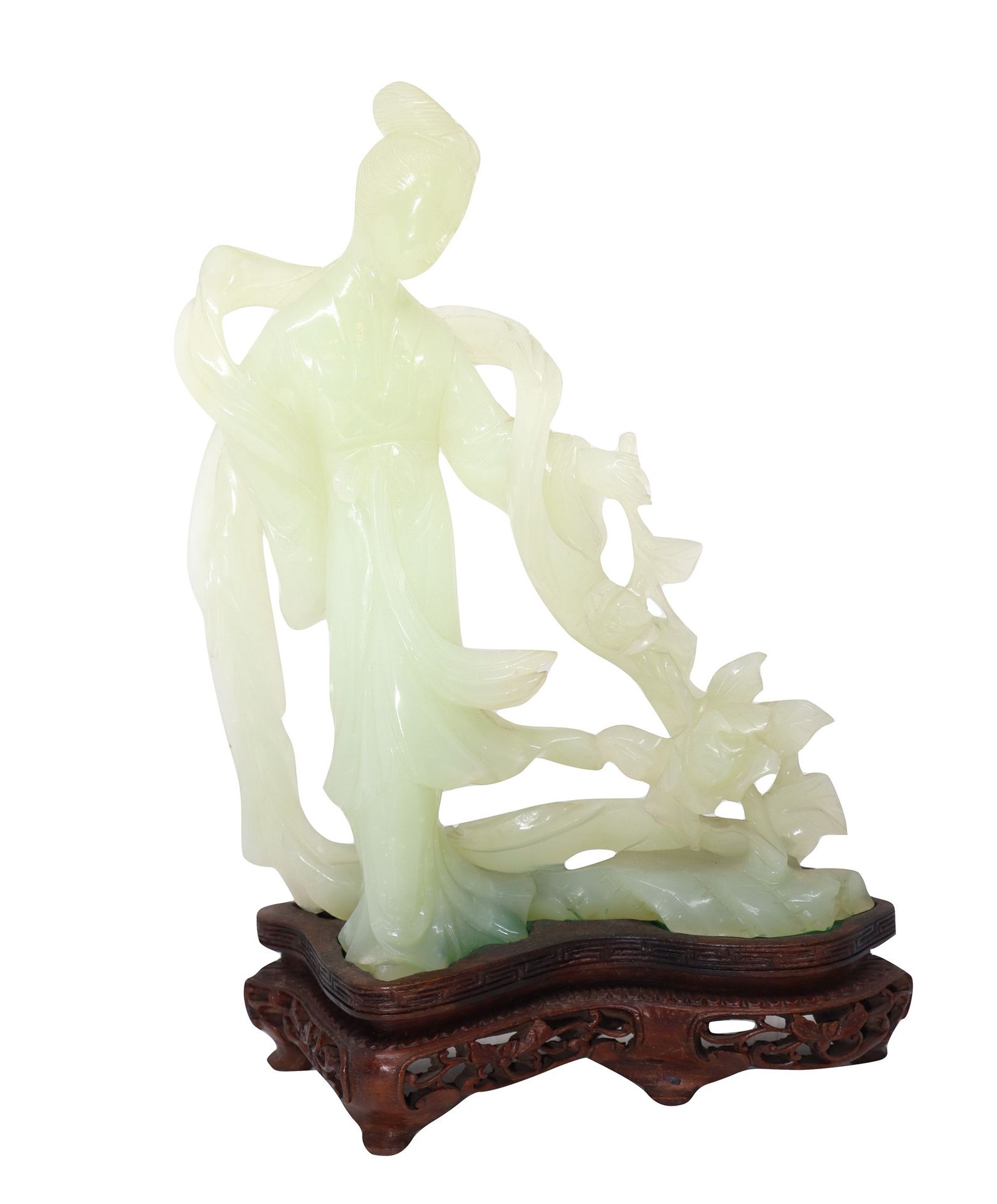 Null Guanyin in light green jade h cm 19 + cm 4 at the base With floral decorati&hellip;