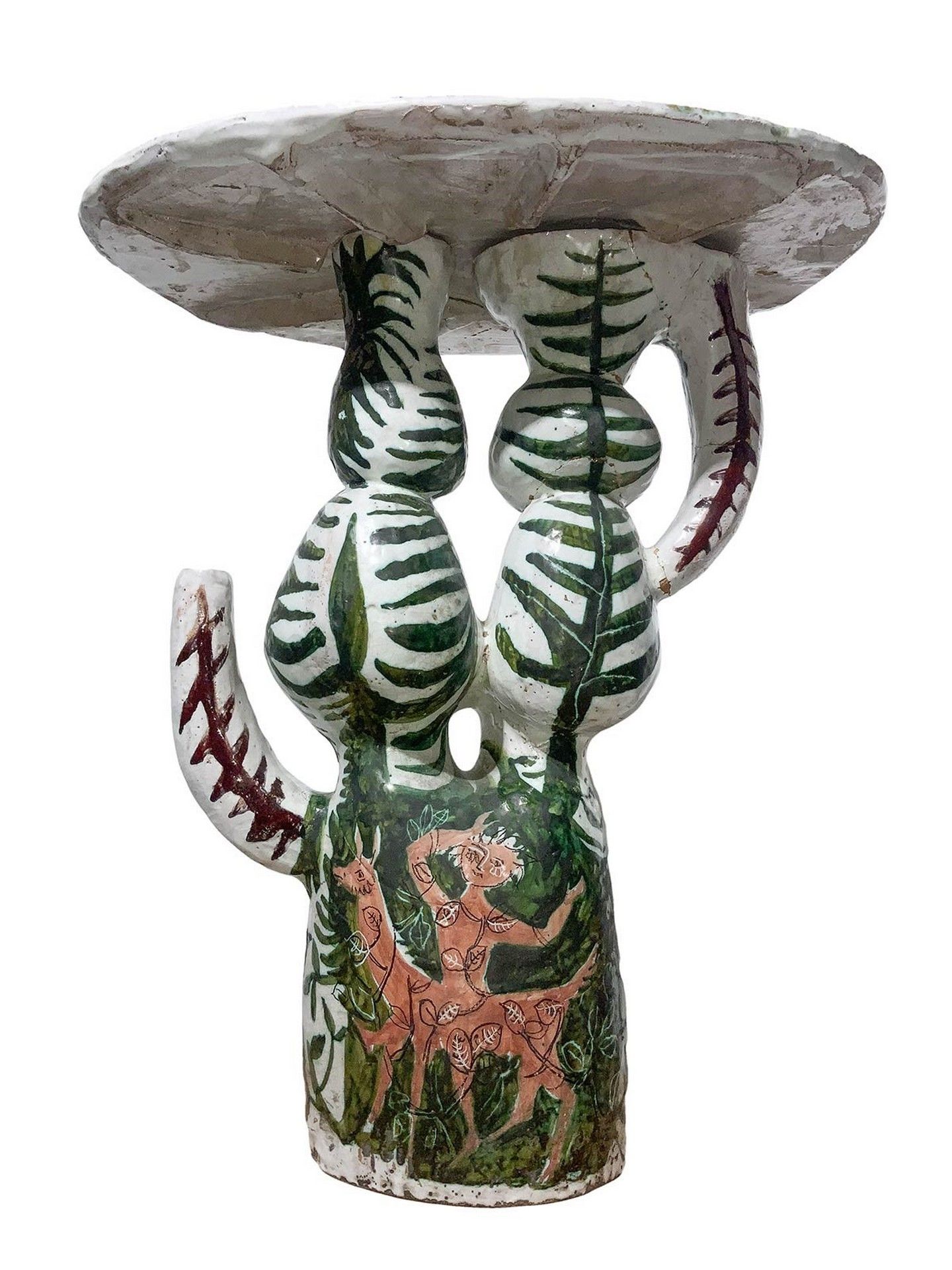 Alessio Tasca Alessio Tasca - Ceramic majolica sculpture table, 1954 H cm 62, ba&hellip;