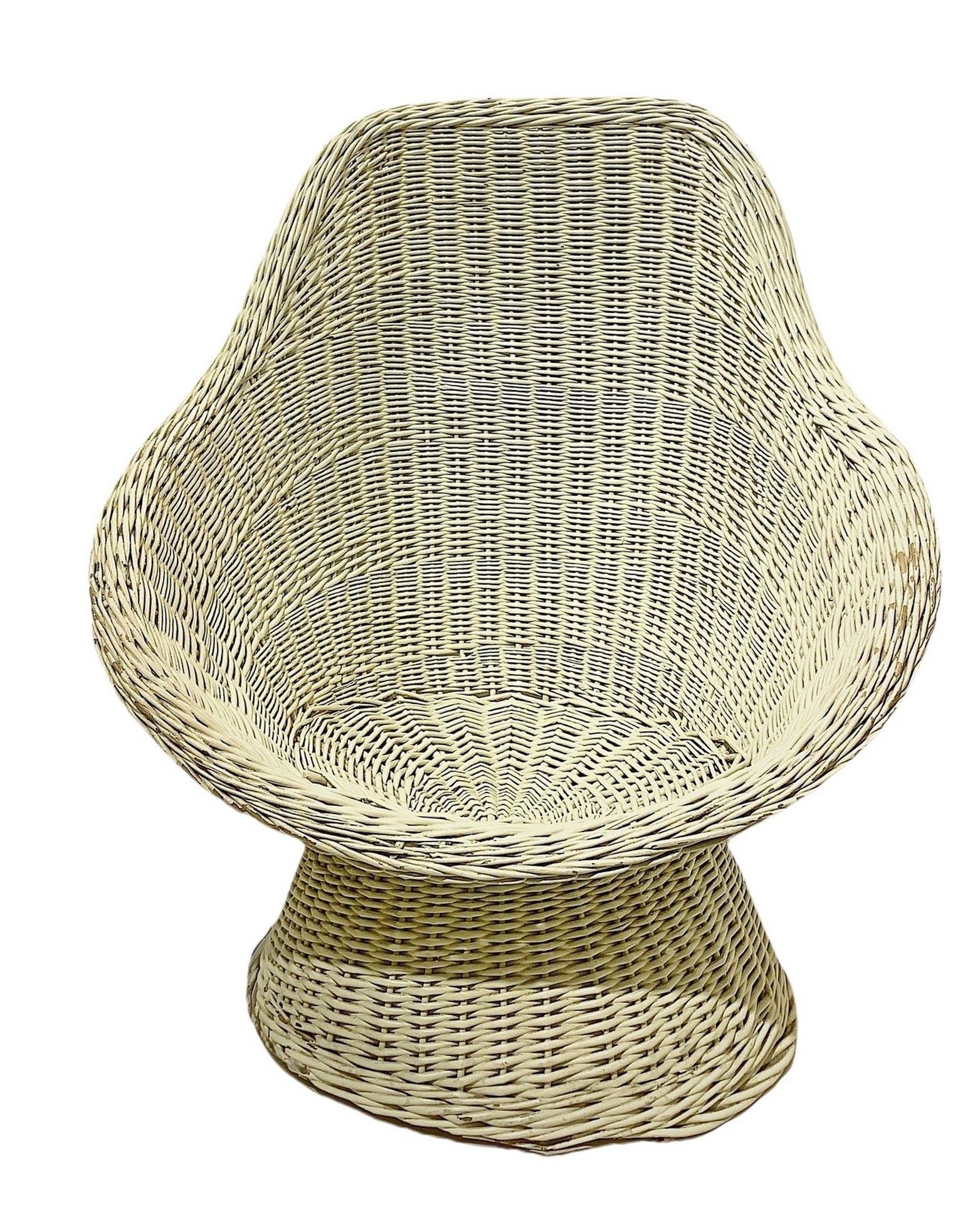 Null 柳条扶手椅90x75厘米 在沃伦-普拉特的风格中。象牙色漆面柳条扶手椅