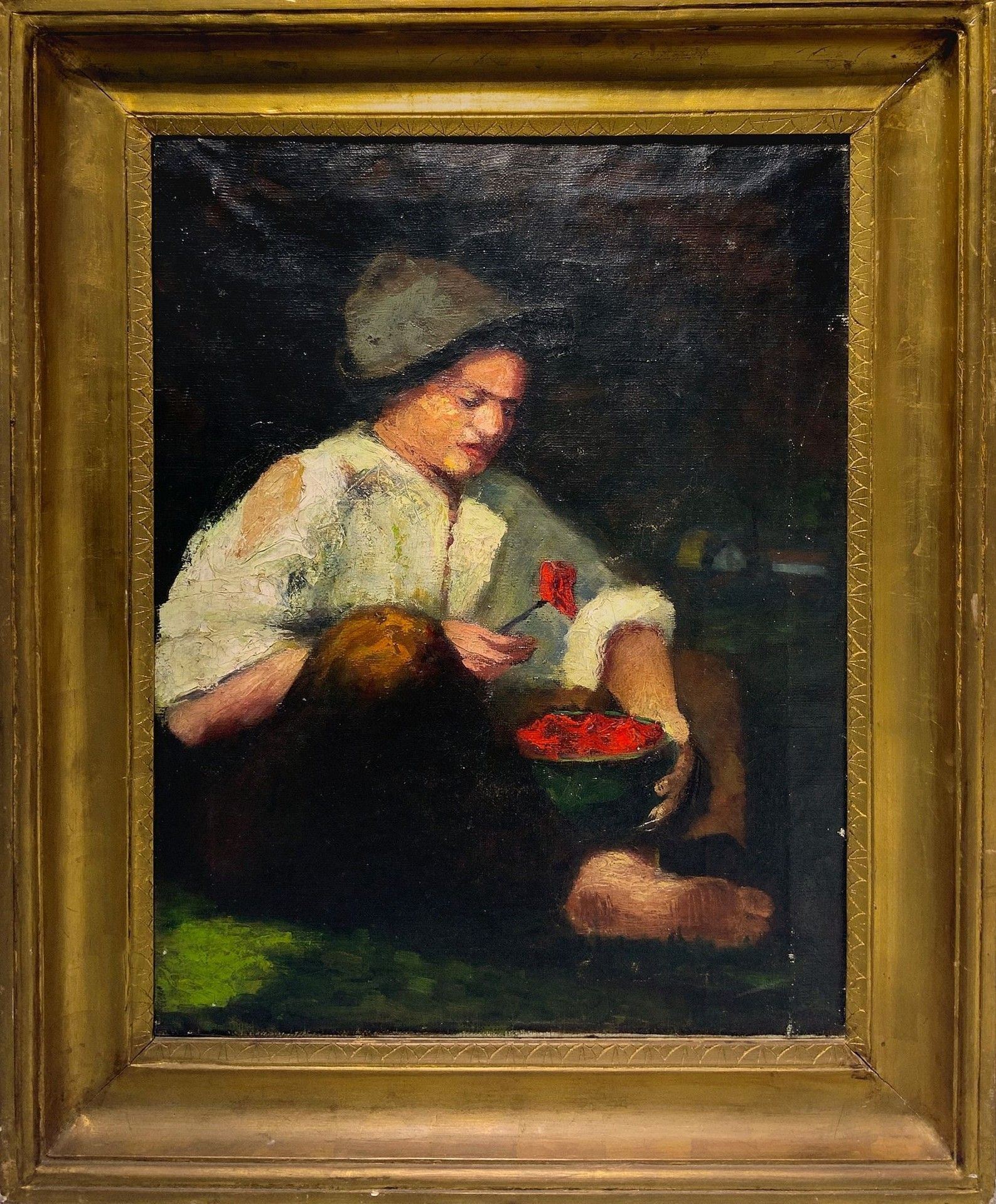 Null Peasant eating, Painter of the Early 20th century Cm 81X60. Framed cm 101X6&hellip;