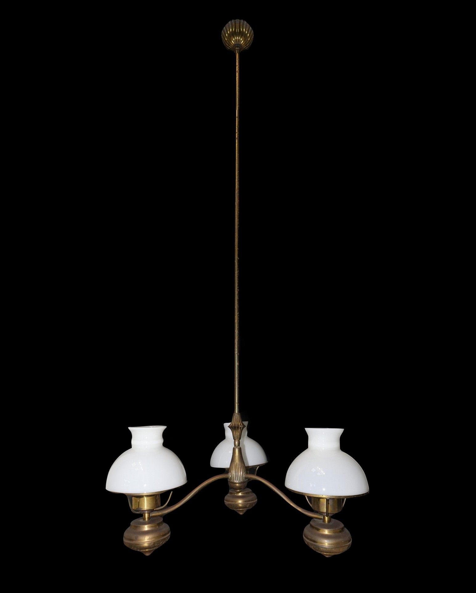 Null Metal frame chandelier with three lights and opaline lumens h.120x55