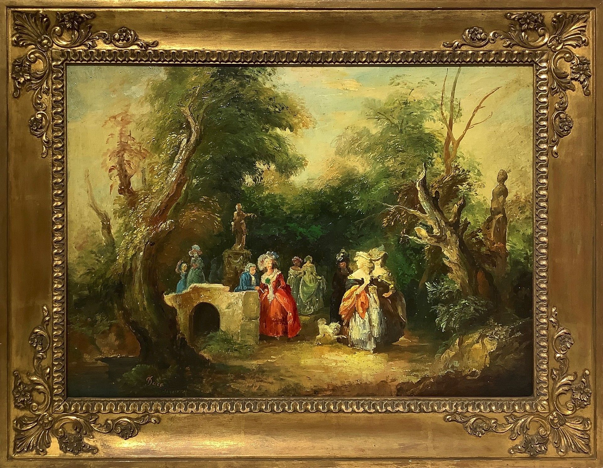 Null Scène de convivialité dans le style du XVIIIe siècle, XIXe siècle 50x70 cm &hellip;