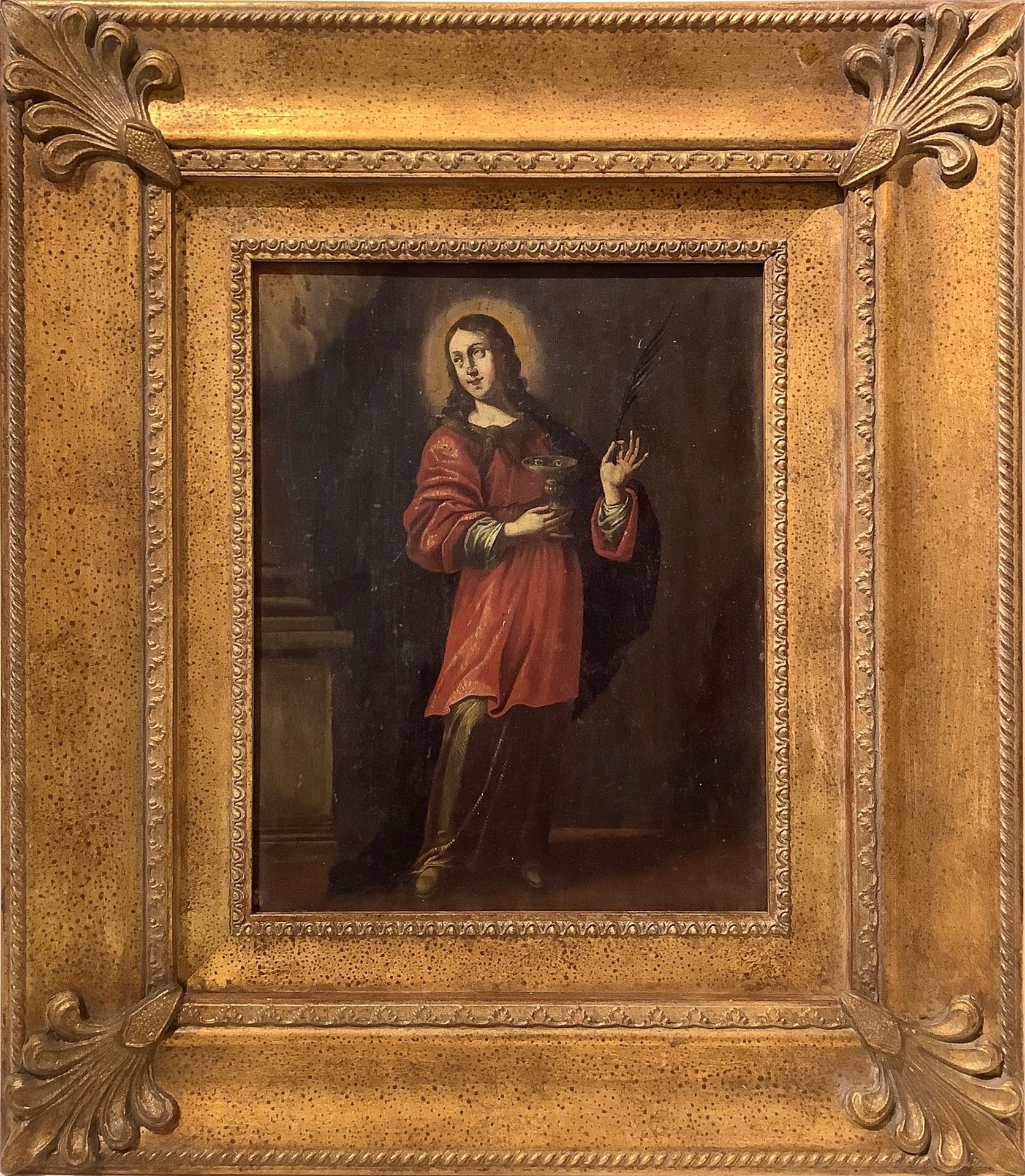 Null 圣露西，18世纪 30x23厘米 板上油画 旧藏公证人Cav. Fazio.画的表面被一层氧化和发黄的清漆所影响。画框缺了一块。