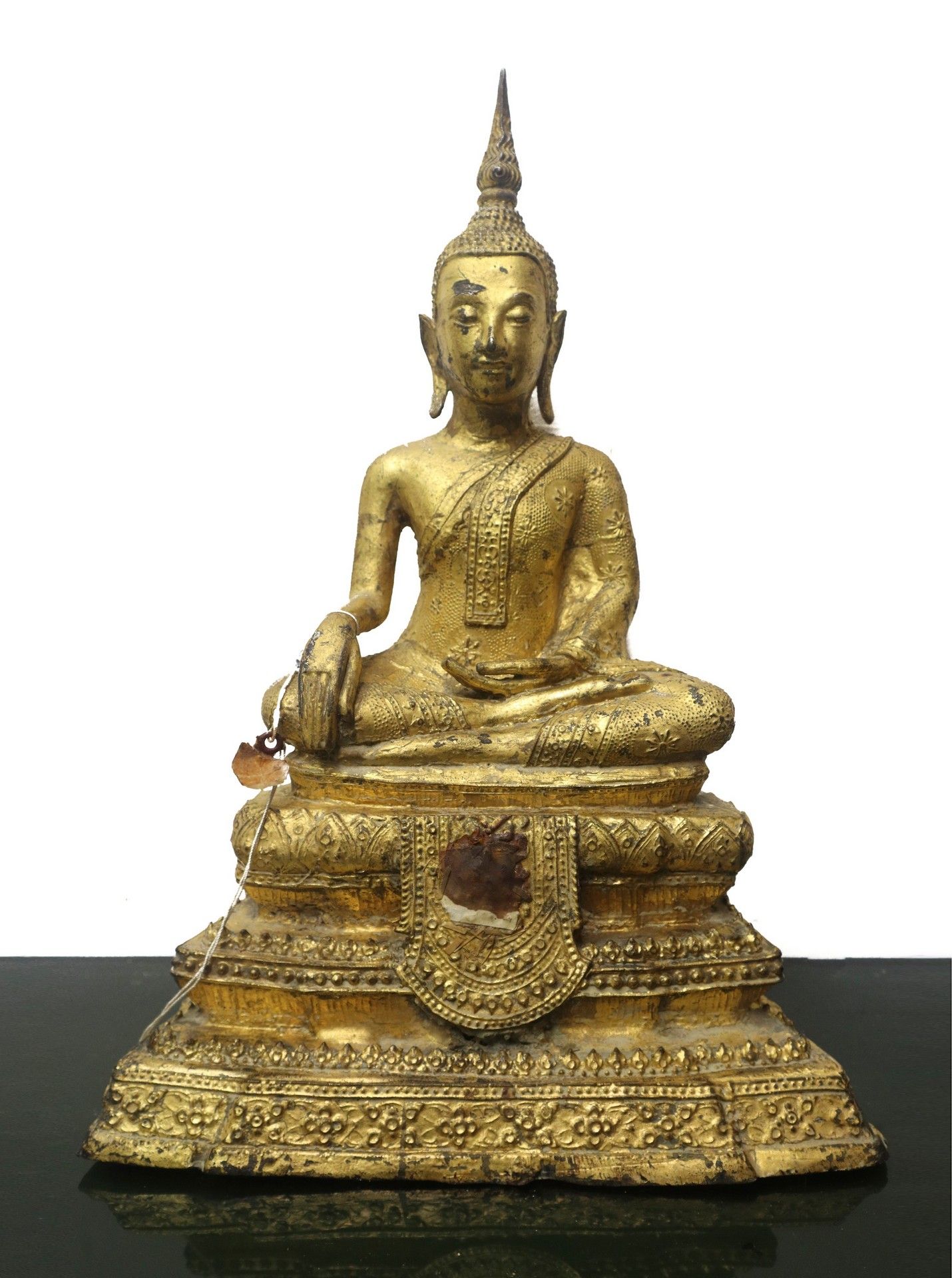 Null Bouddha en bronze doré antique h 35 cm x 23 cm x 14 cm