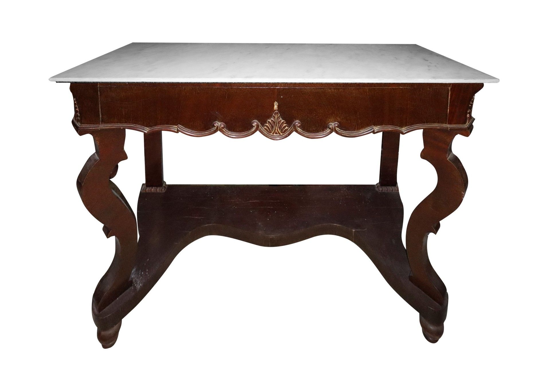 Null 桃花心木控制台，西西里岛，19世纪 h cm 107 x cm 127 x cm 54 桌面上的大理石 桌面上的大理石