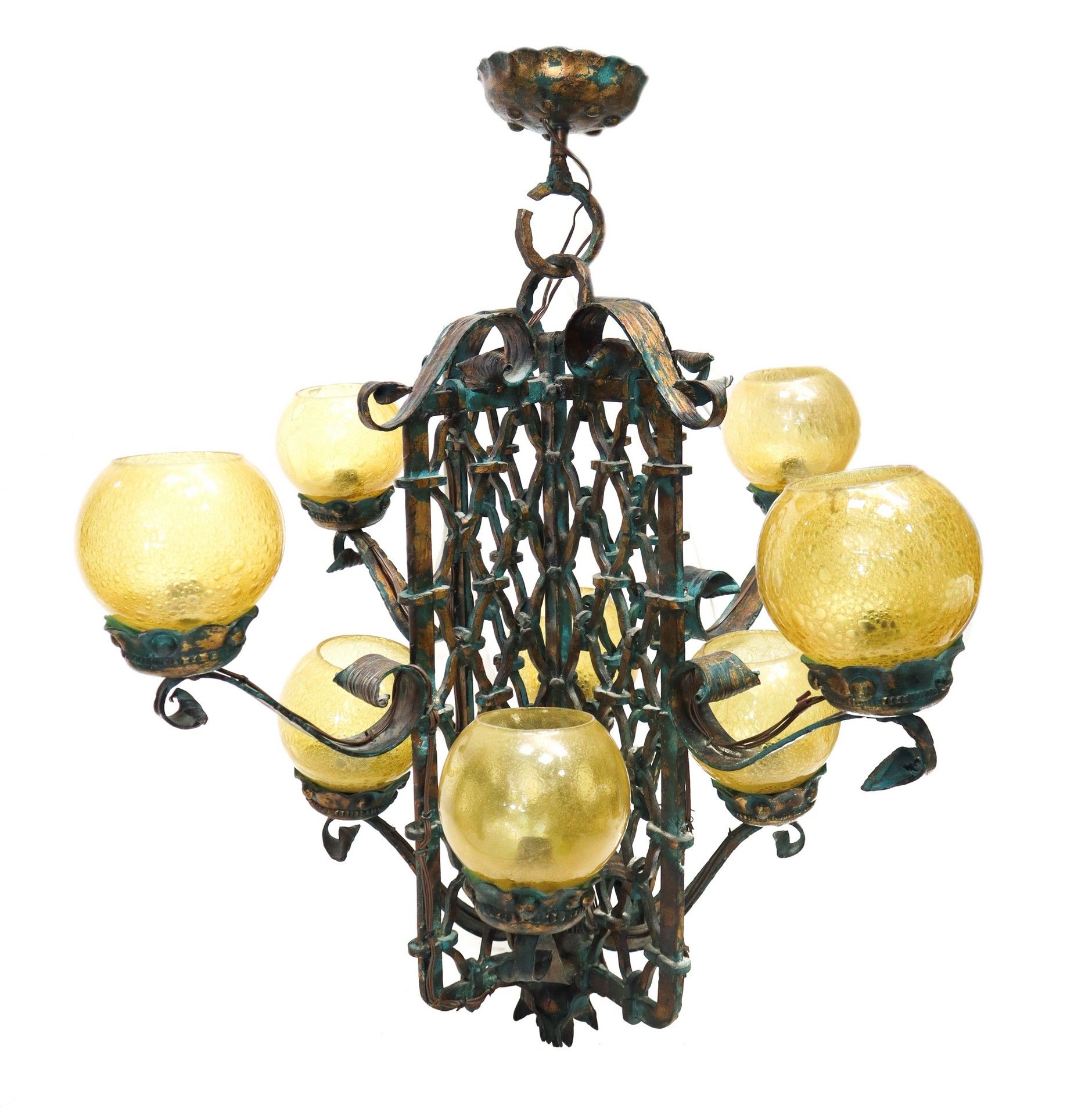 Null Wrought iron chandelier, Early 20th century cm 105 x cm 85 Spinning on a bo&hellip;