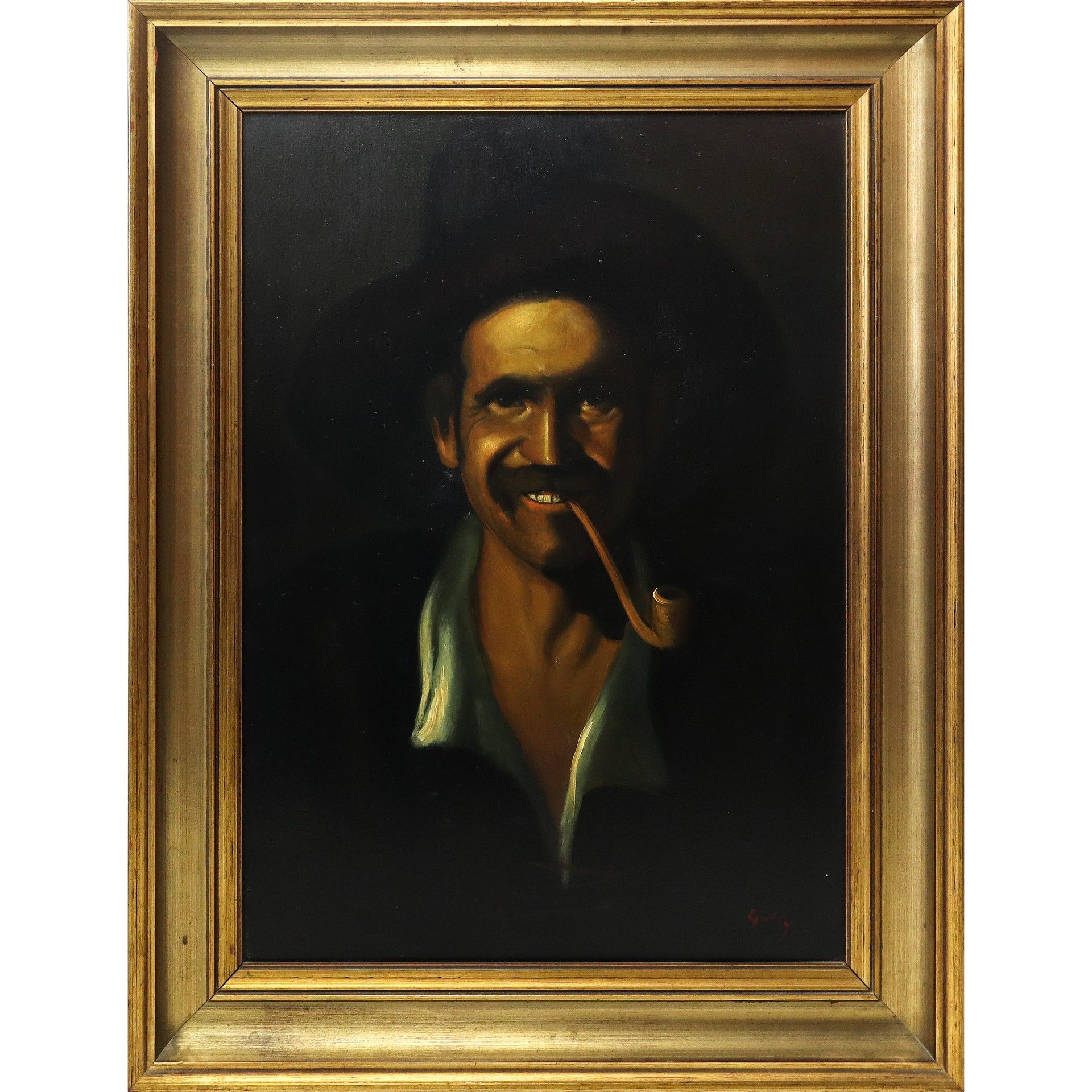 Null Personaje con sombrero y pipa mide 70 x 50 cm, enmarcado 86 x 66 Óleo sobre&hellip;