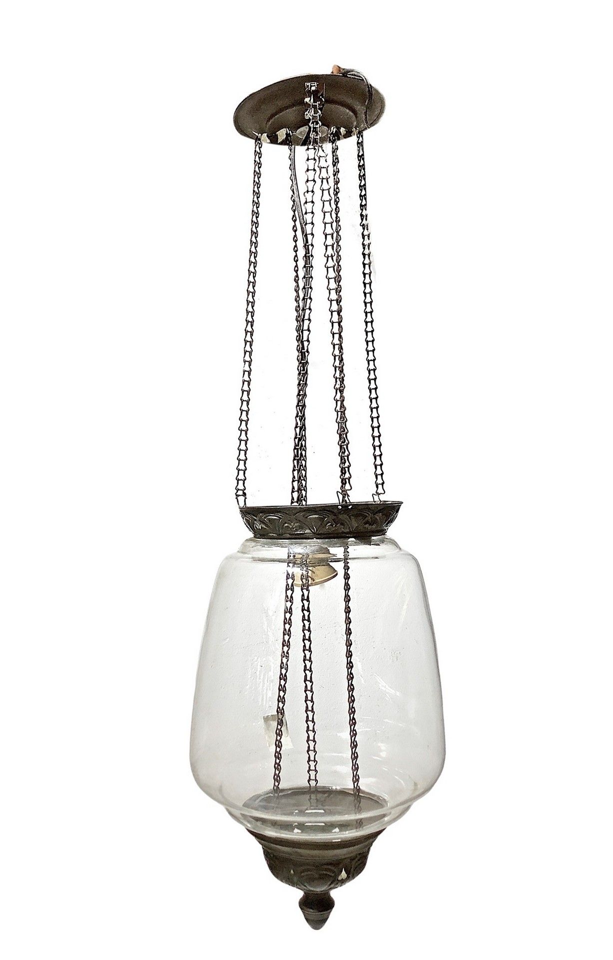 Null Lampe aus Glas und Messing, Anfang des 20. Jahrhunderts, H cm 70x20
