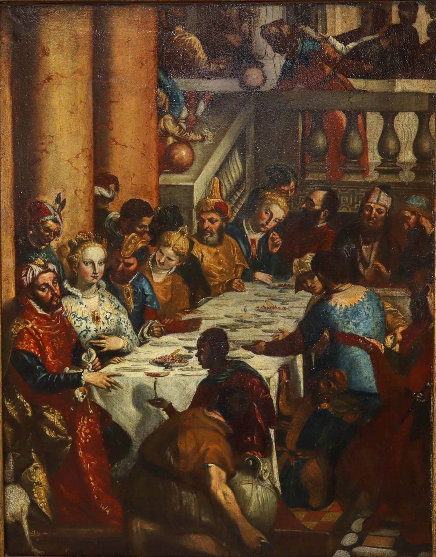 Null 欢聚的场景，18世纪末-19世纪初 cm 81x63, In frame 104x86 布面油画 复制自保罗-维罗内塞的名画《迦纳的婚礼》。左下部分的&hellip;