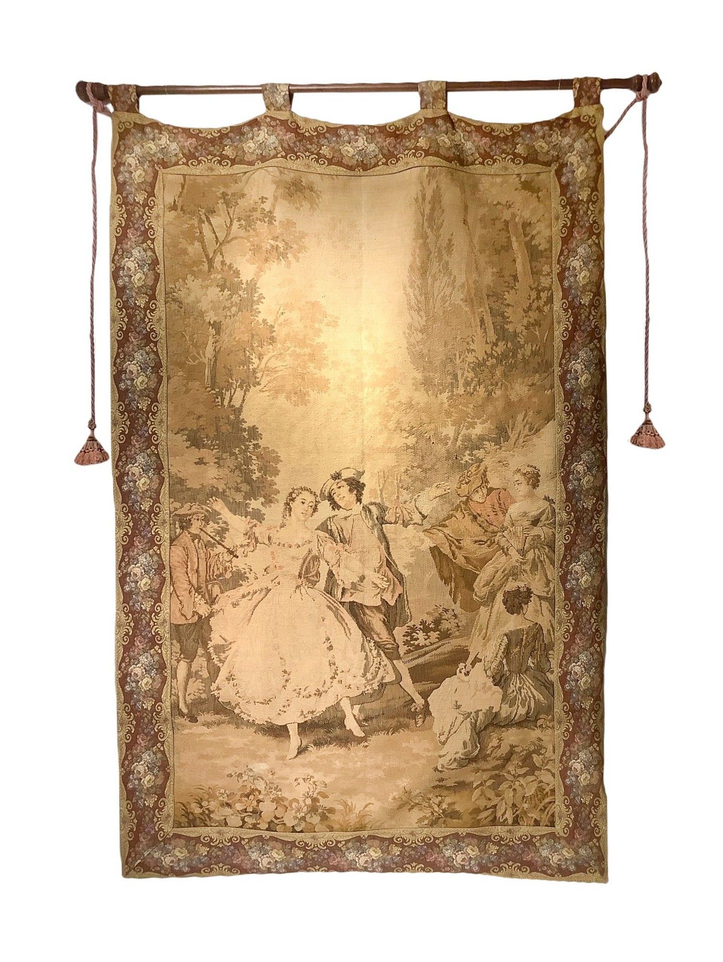 Null Arazzo riportante scena di genere, fine XIX secolo H 200 cm x 125 cm Emulsi&hellip;