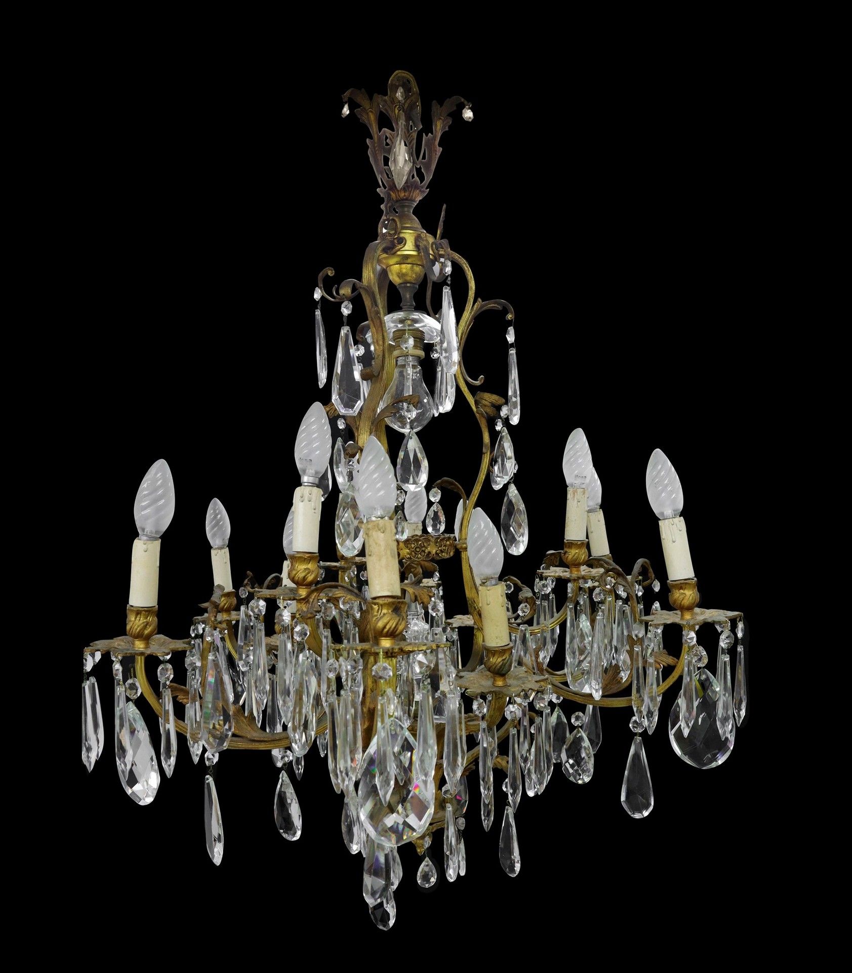 Null 16-light gilded metal chandelier with ground brindles h100x70