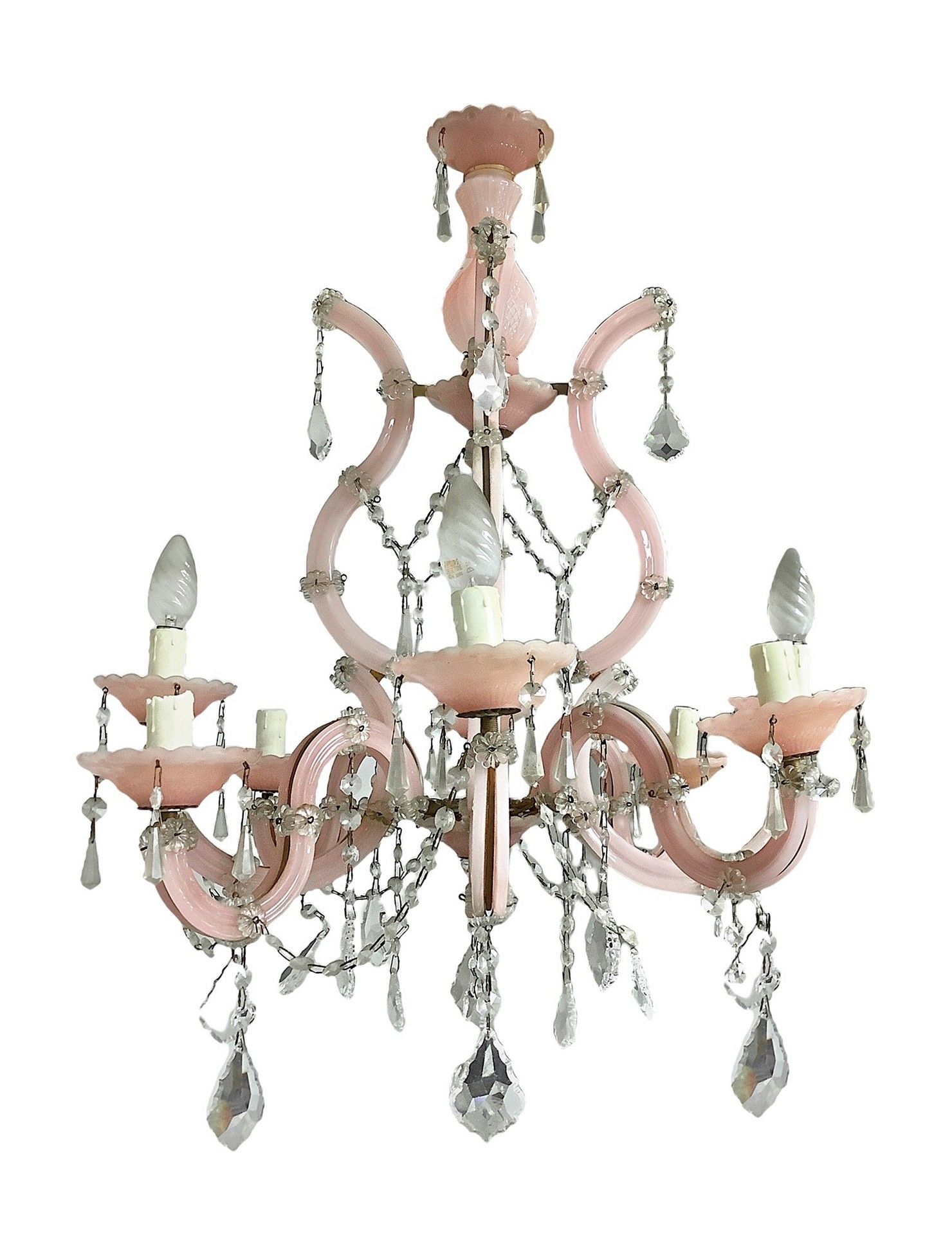 Null Lustre en verre de Murano, rose, 8 lumières, 20ème siècle H cm 70, diametr0&hellip;