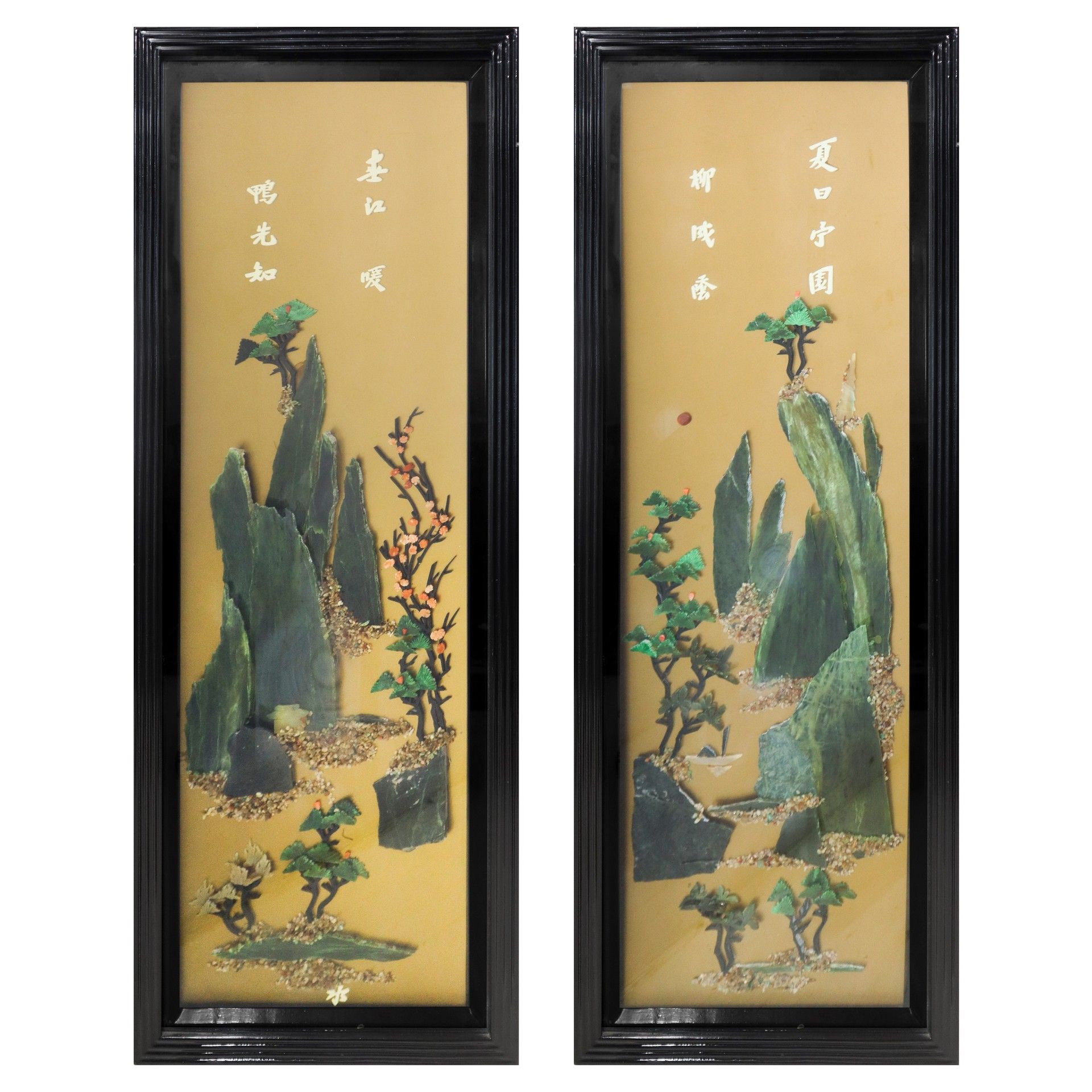 Null Pair of Chinese paintings 92x28 cm, in frame 101.5x36.5 cm. Decorated with &hellip;