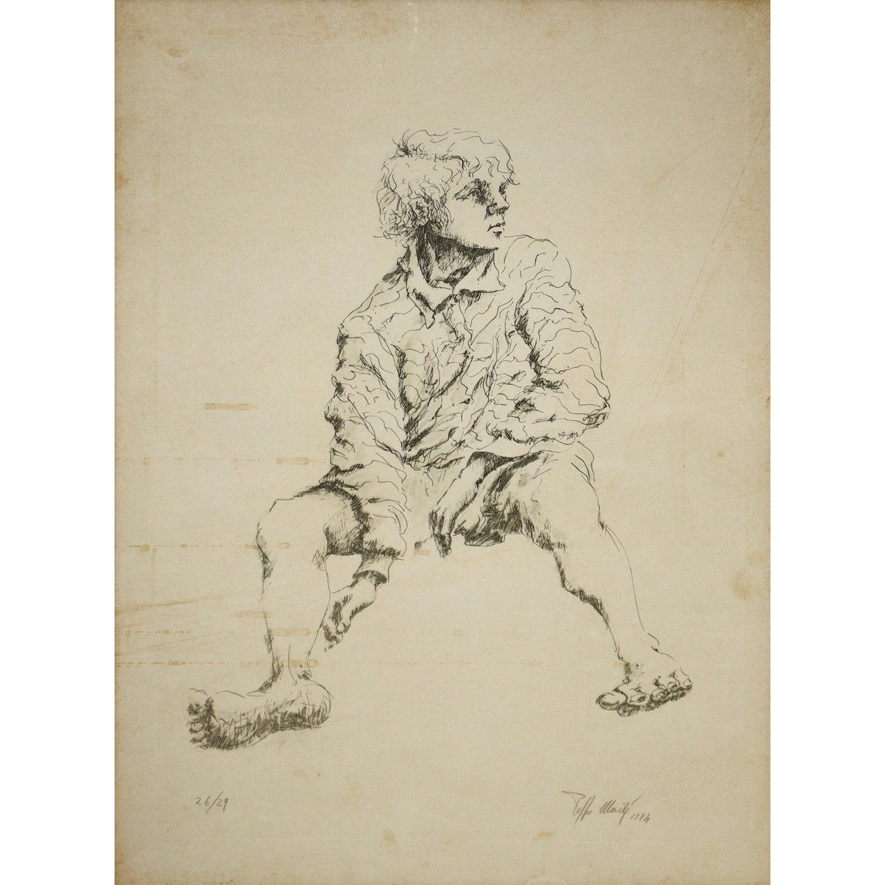 Pippo Made' Pippo Made' (Palerme 1936) - Garçon aux pieds nus, 1974 H cm 69x48- &hellip;