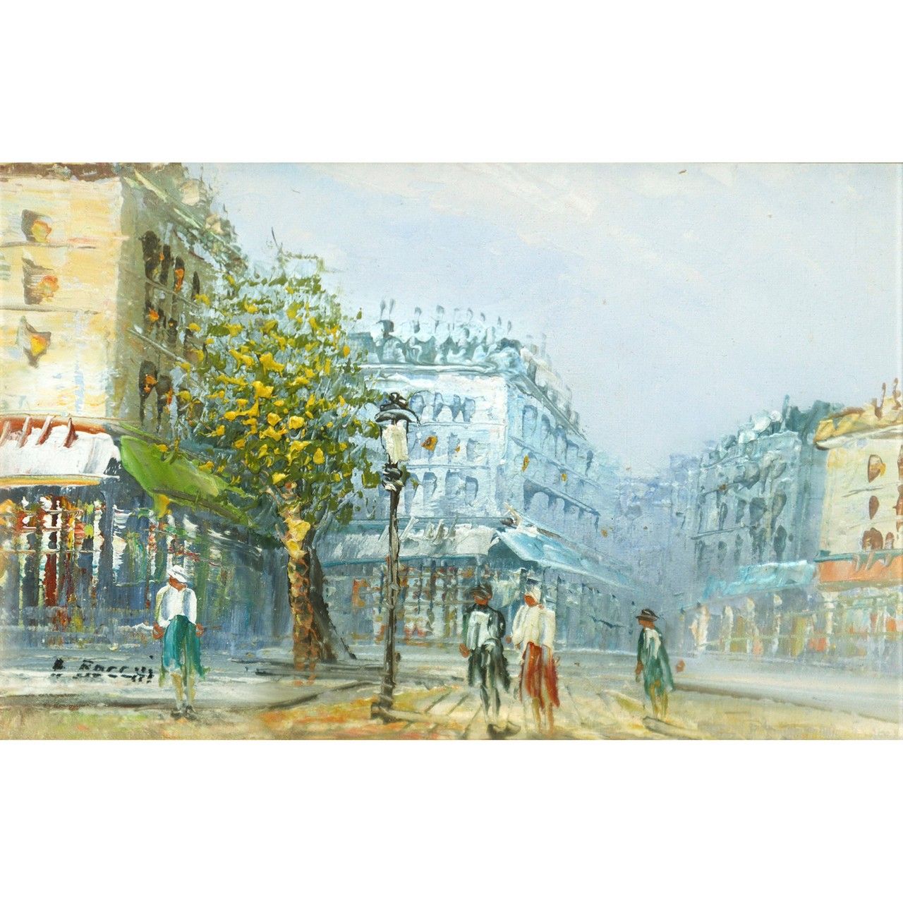 Null Rue de Paris avec passants H cm 18,5x24 - encadré H cm 39x45 huile sur toil&hellip;
