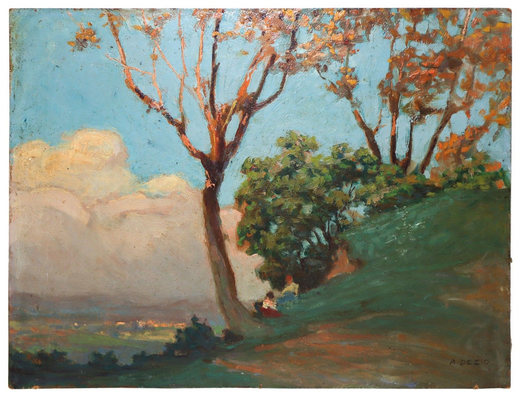 Null Paysage avec couple sous les arbres, début du 20e siècle 35 cm x 46 cm Huil&hellip;