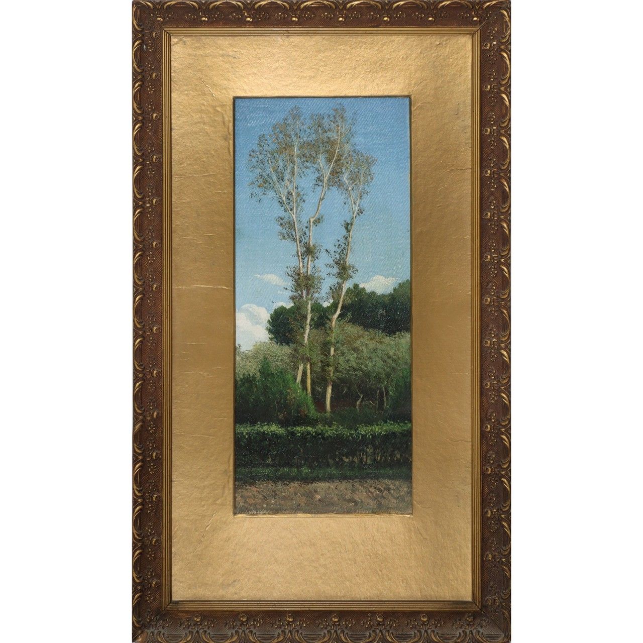 Null Paysage avec arbres, Peintre du début du 20e siècle 37x15, encadré cm 56x32&hellip;