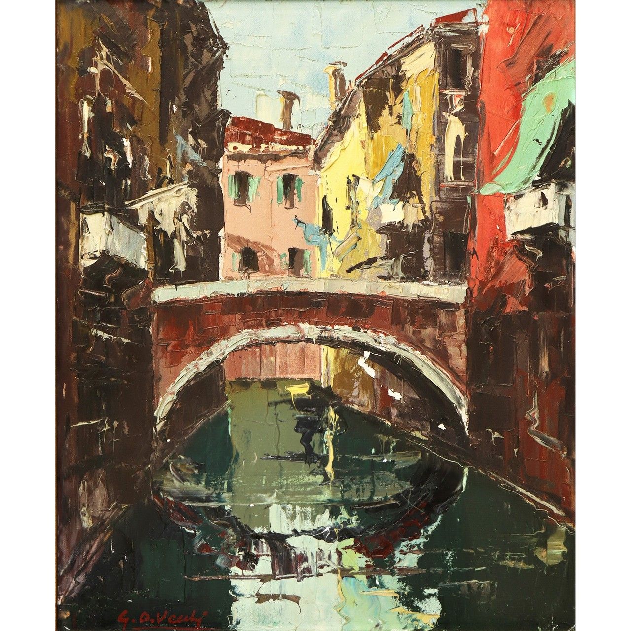 Null Canal vénitien avec pont 50 x 40 cm, dans un cadre 68 x 58 huile sur toile &hellip;