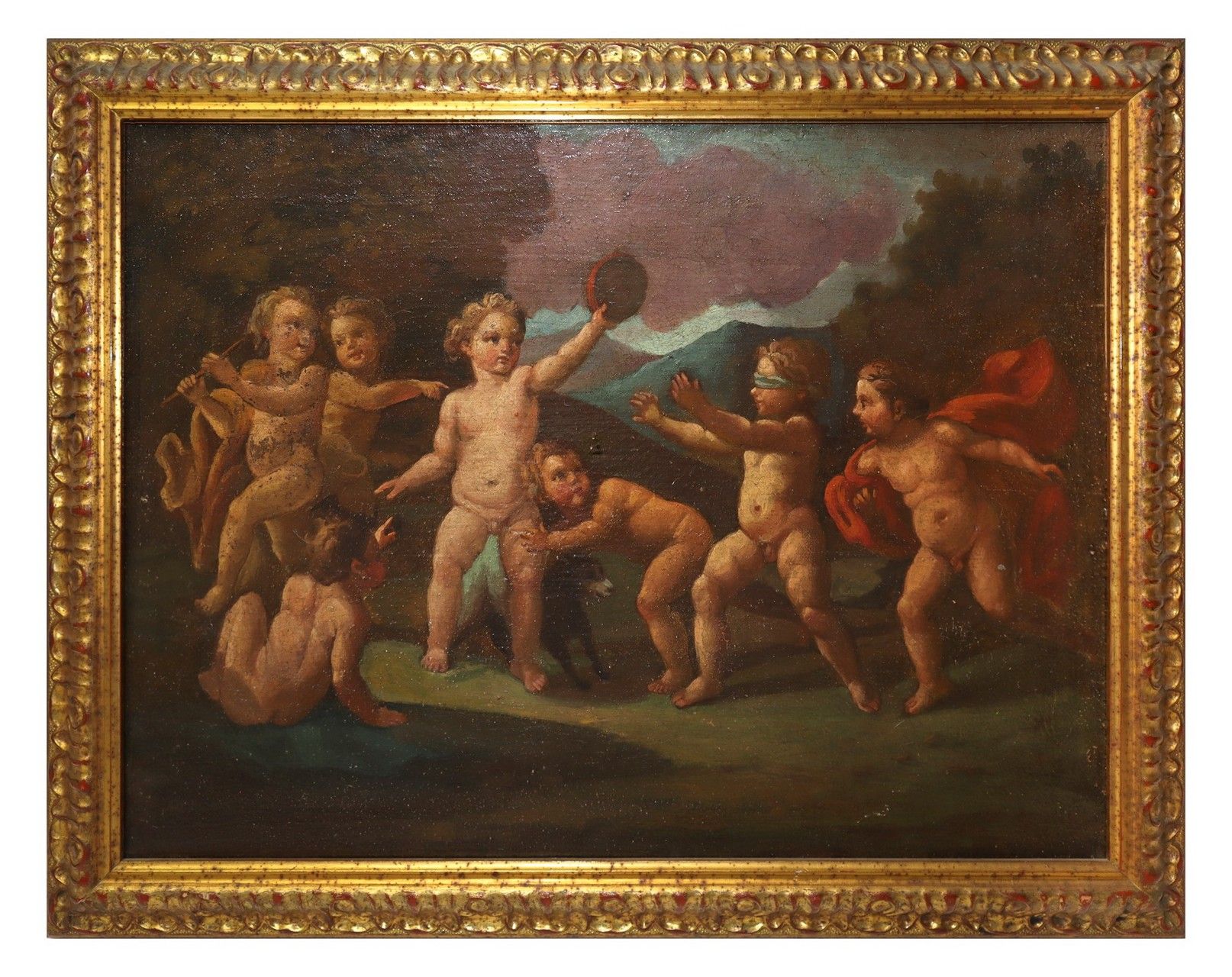 Null Putti play, Painter of the late 18th century H cm 37 x cm 49; in frame H cm&hellip;