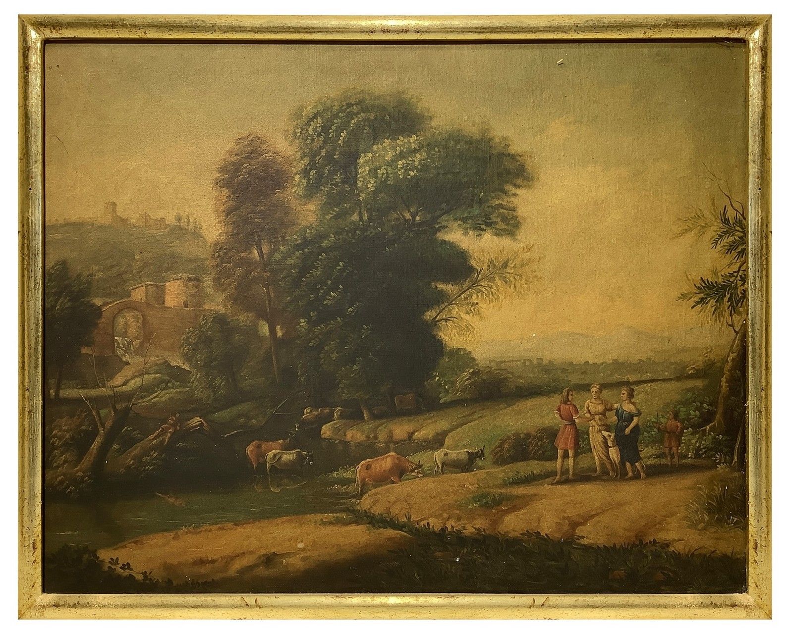Null Painting depicting country scene with characters and animals , nineteenth c&hellip;