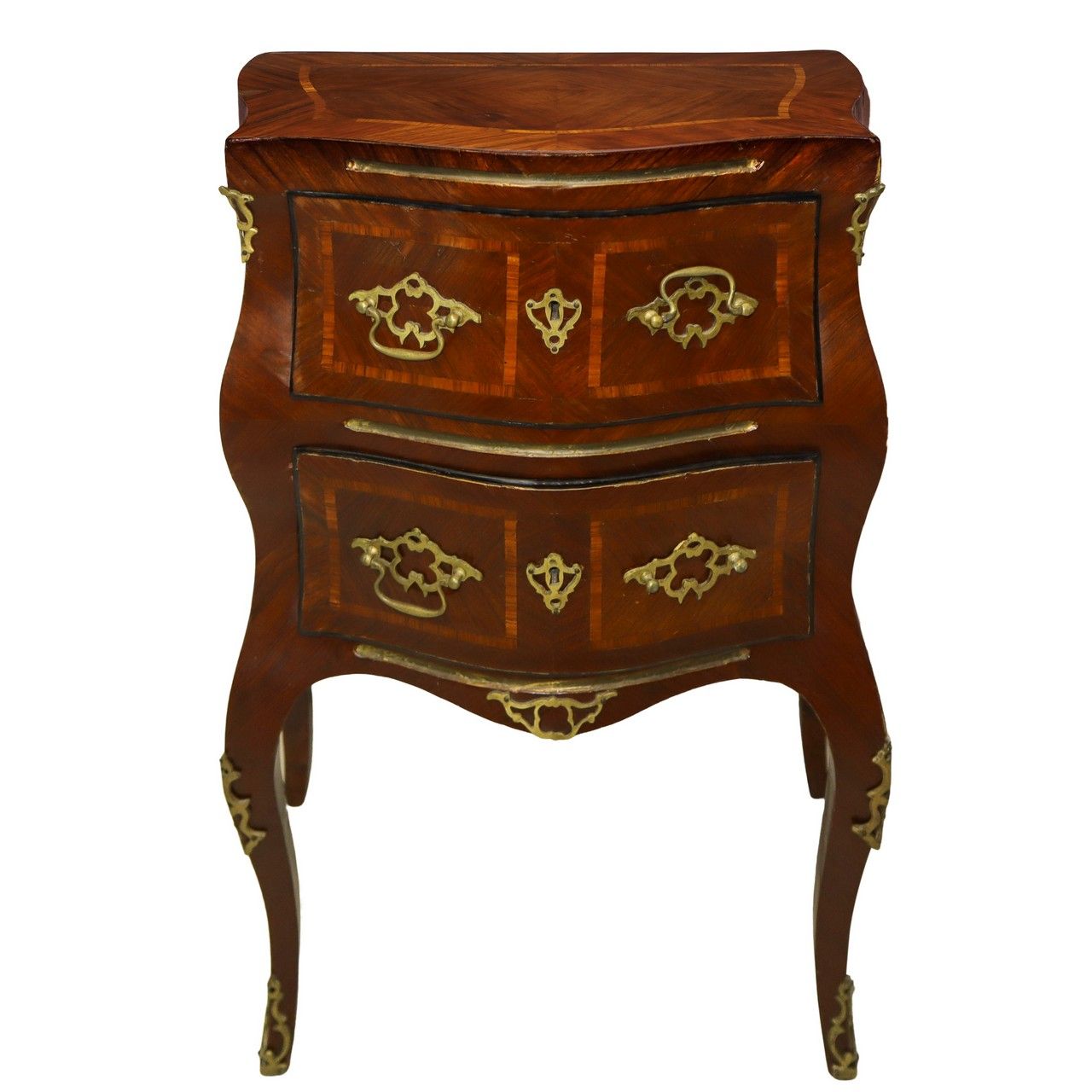 Null Chevet Louis XV à deux tiroirs en bois de rose avec poignées en bronze et b&hellip;