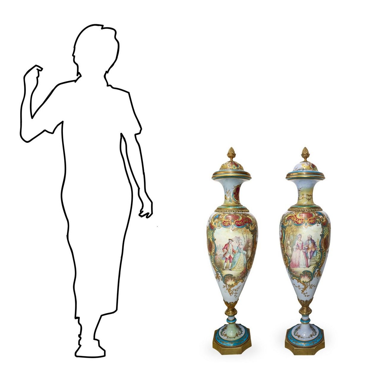Sevres- Vincennes Sevres- Vincennes - Pair of Old French porcelain vases with li&hellip;
