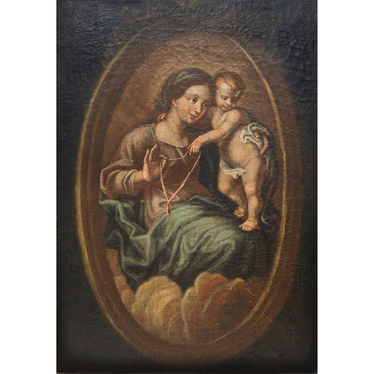 Null Madonna of the Necklace with Child, late 17th century H cm 46x32 - in frame&hellip;