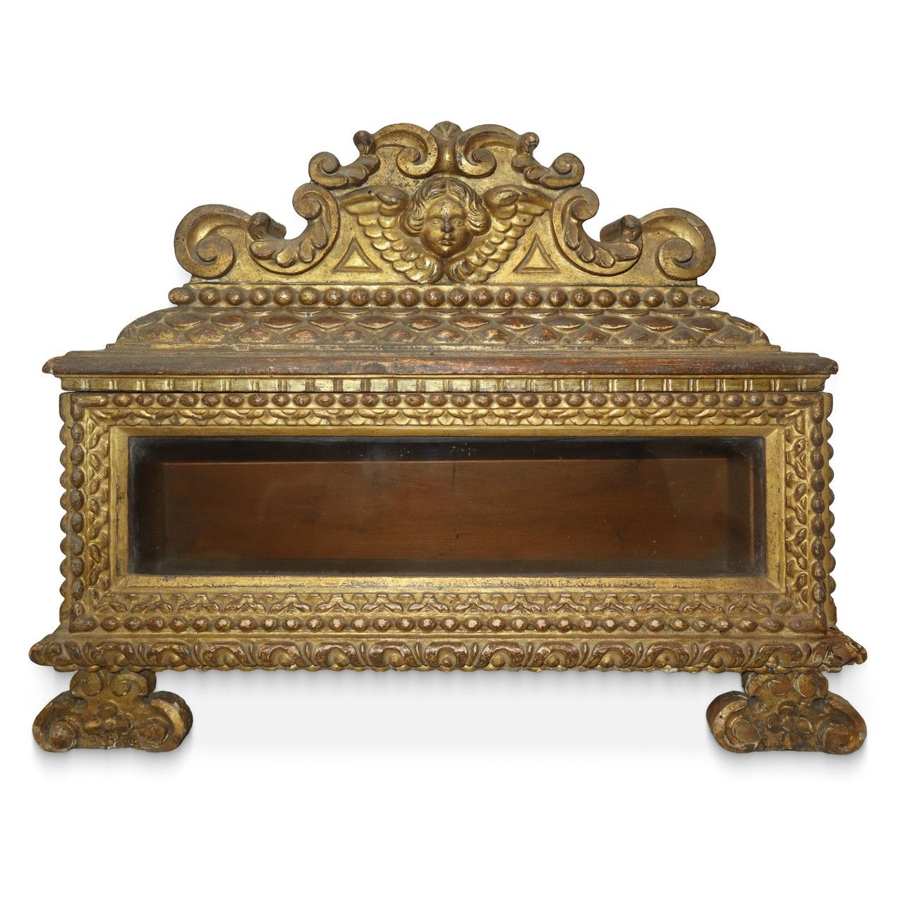 Null Coffret baroque Louis XIV en bois doré, 17e/18e siècle H cm 40x51x15 Avec c&hellip;