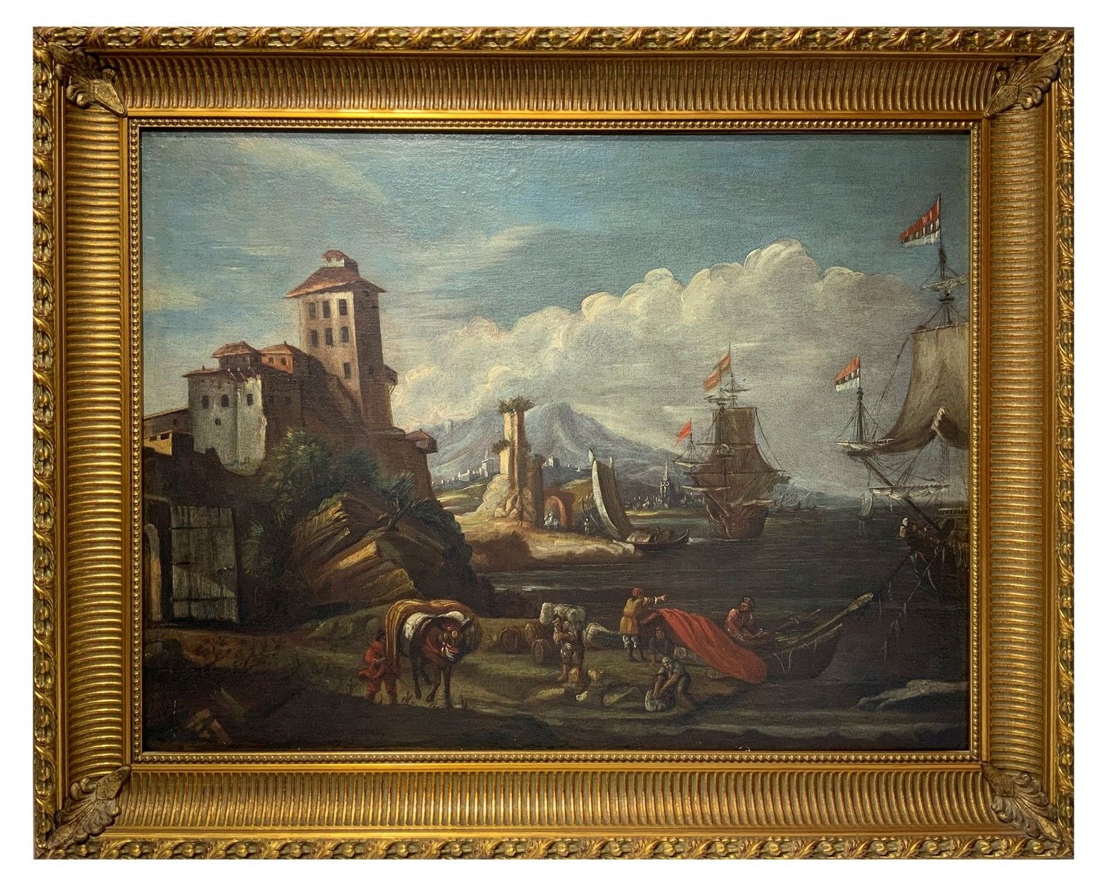 Null Ships docked in port with characters, 18th century H cm 77x102 - in frame H&hellip;