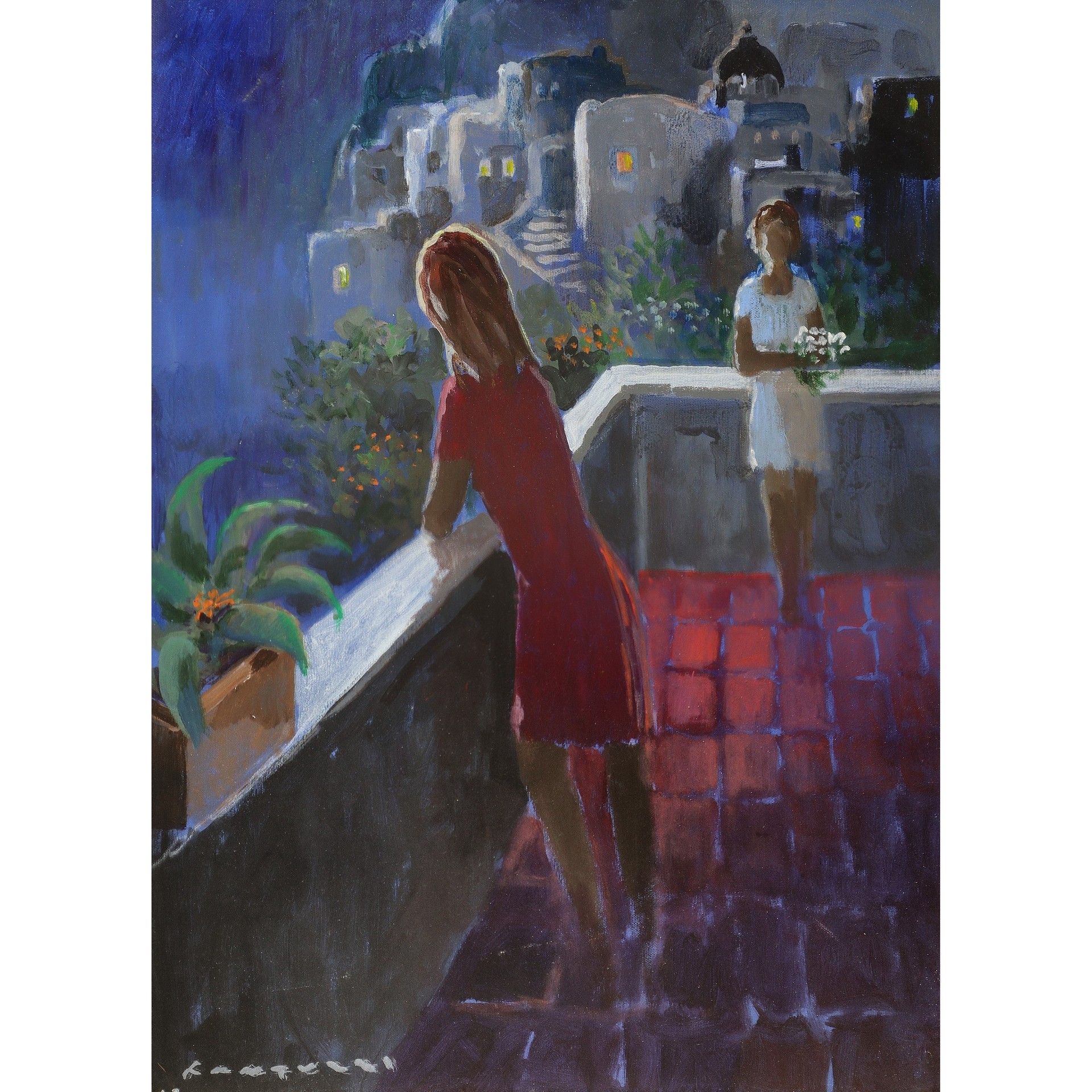 Eliano Fantuzzi Eliano Fantuzzi（摩德纳，1909-维罗纳，1987 年）--阳台上的女人 H 厘米 70 x 50；（有框）92&hellip;