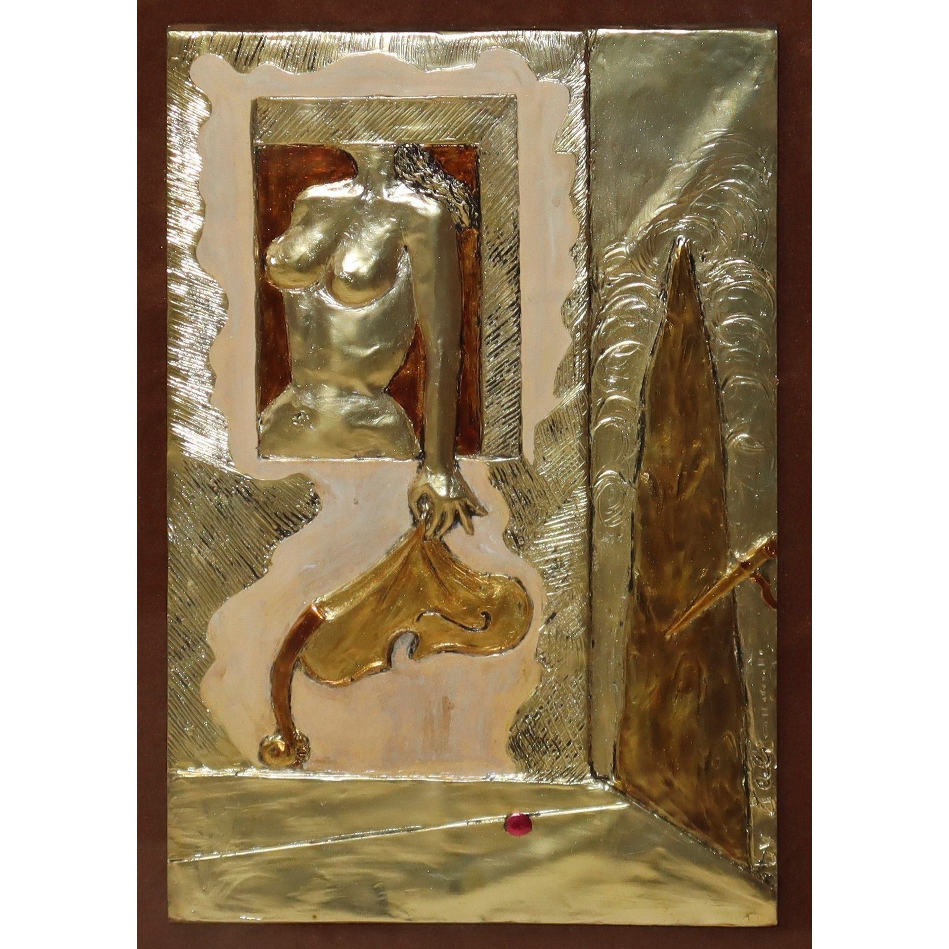 Salvador Dalì 萨尔瓦多-达利（西班牙 1904-1989）--受虐狂工具，达利作品复制品 29.5x19.5 厘米，28x48 厘米镀金画框