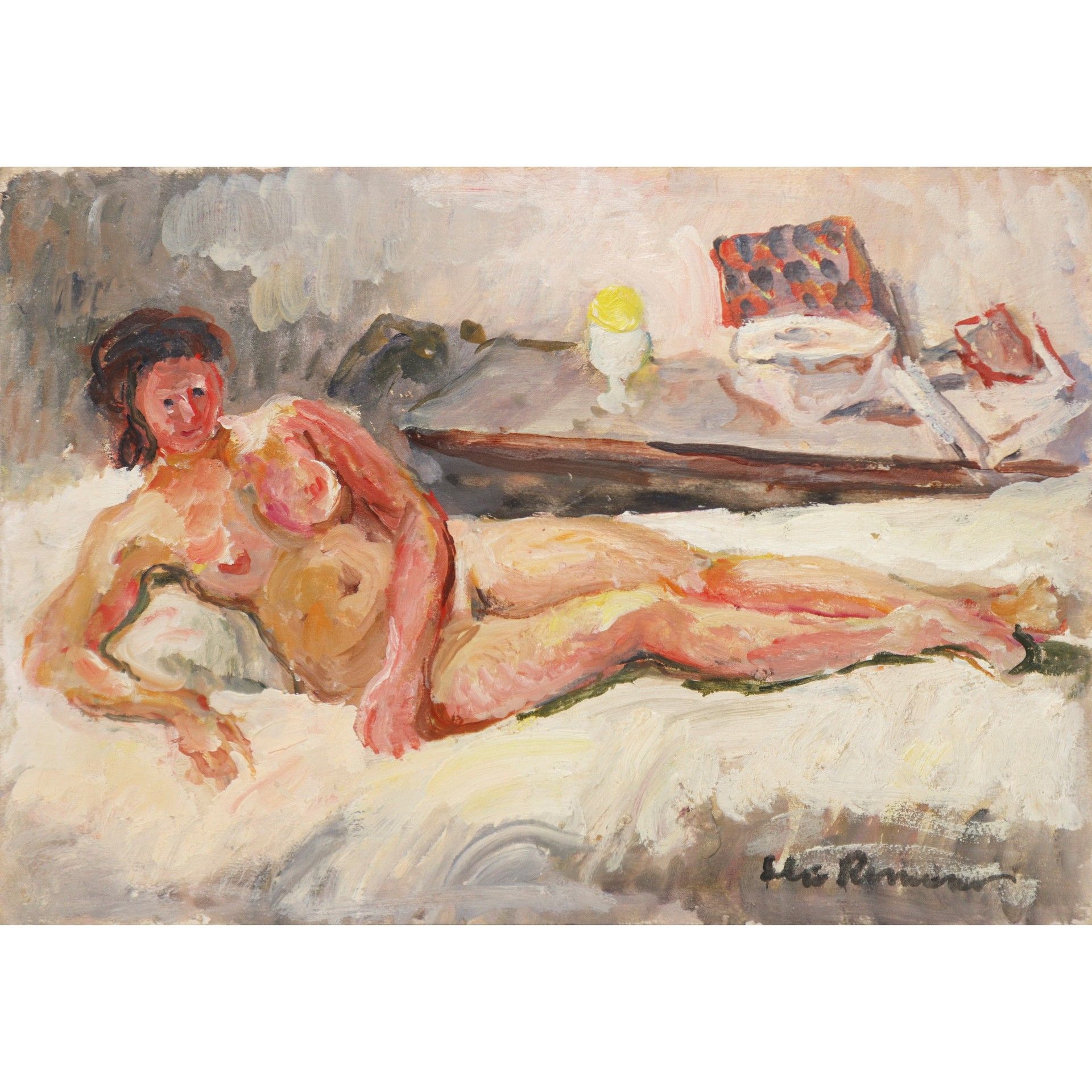 Elio Romano Elio Romano（特拉帕尼，1909-卡塔尼亚，1996 年） - Nudo di donna 厘米 25x35 木板油画 右下方&hellip;