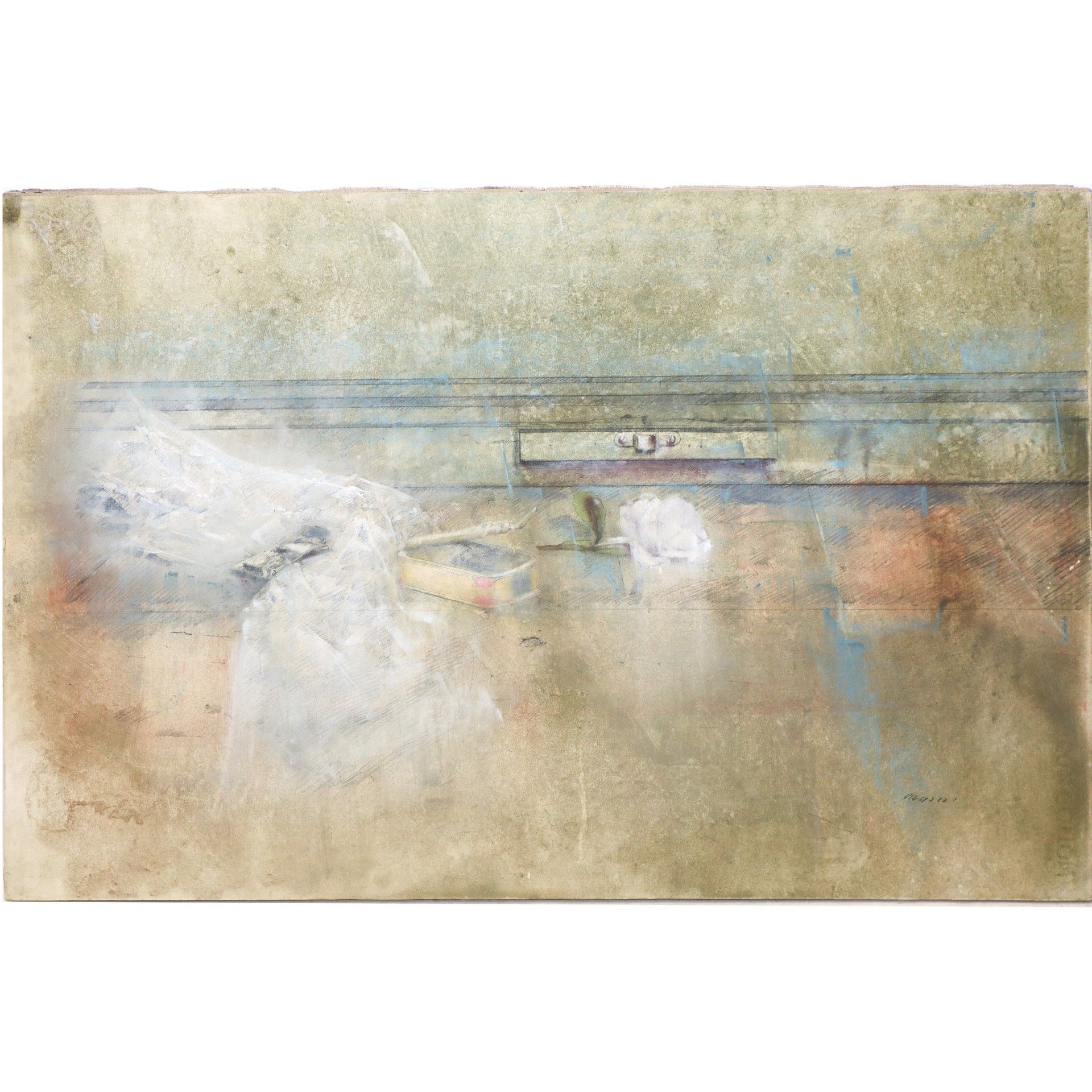 Piero Vignozzi Piero Vignozzi（佛罗伦萨，1934 年） - Sul davanzale 厘米 50 x 70 纸板上的油彩和粉彩涂&hellip;
